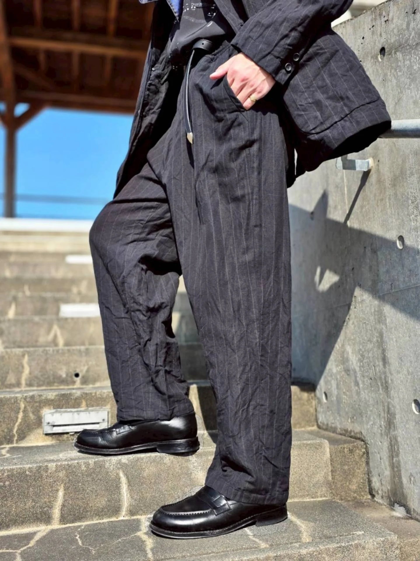 Porter Classic PIN STRIPE LINEN COTTON EASY PANTS