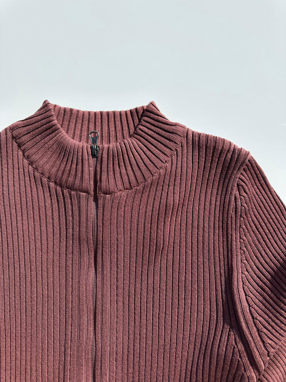 AMOMENTO RIBBED MOCK NECK CARDIGAN