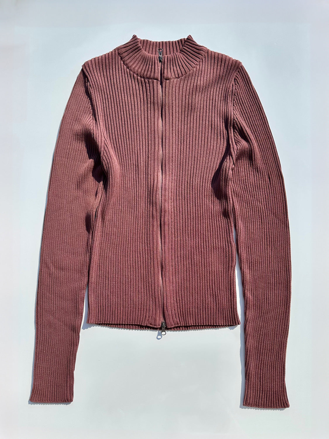 AMOMENTO RIBBED MOCK NECK CARDIGAN