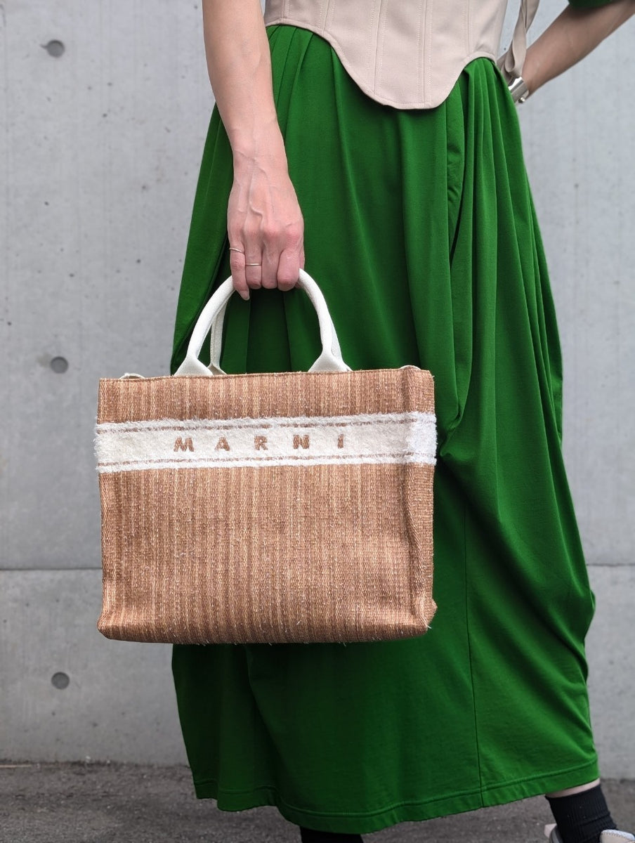 送料関税込★MARNI★ラフィア トートバッグ★GREEN グリーン ラフィアエフェクトスモールトートバッグ | Marni