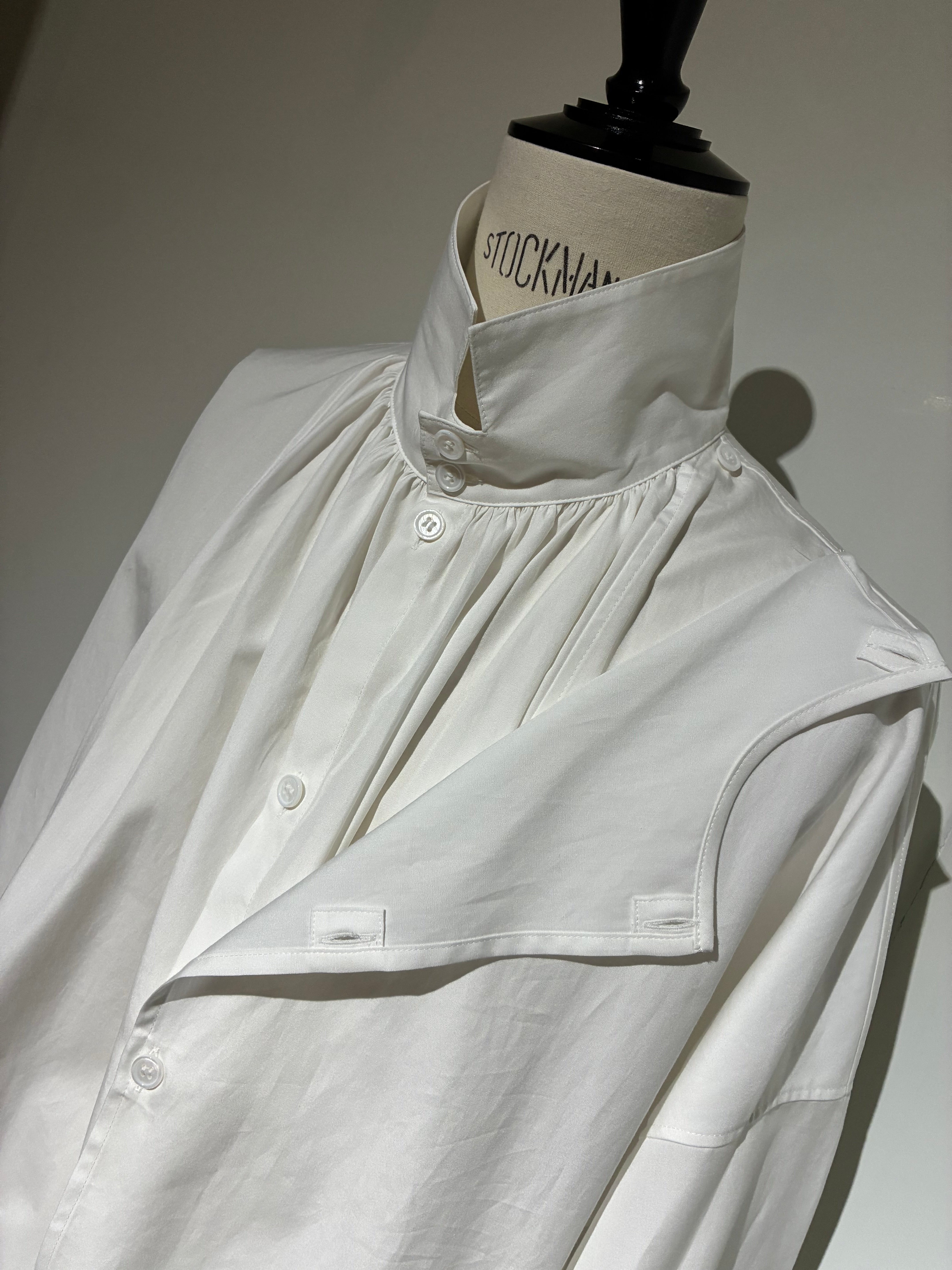 yohji yamamoto HK-B30-054-1 COTTON BROAD GATHER DOUBLE BLOUSE