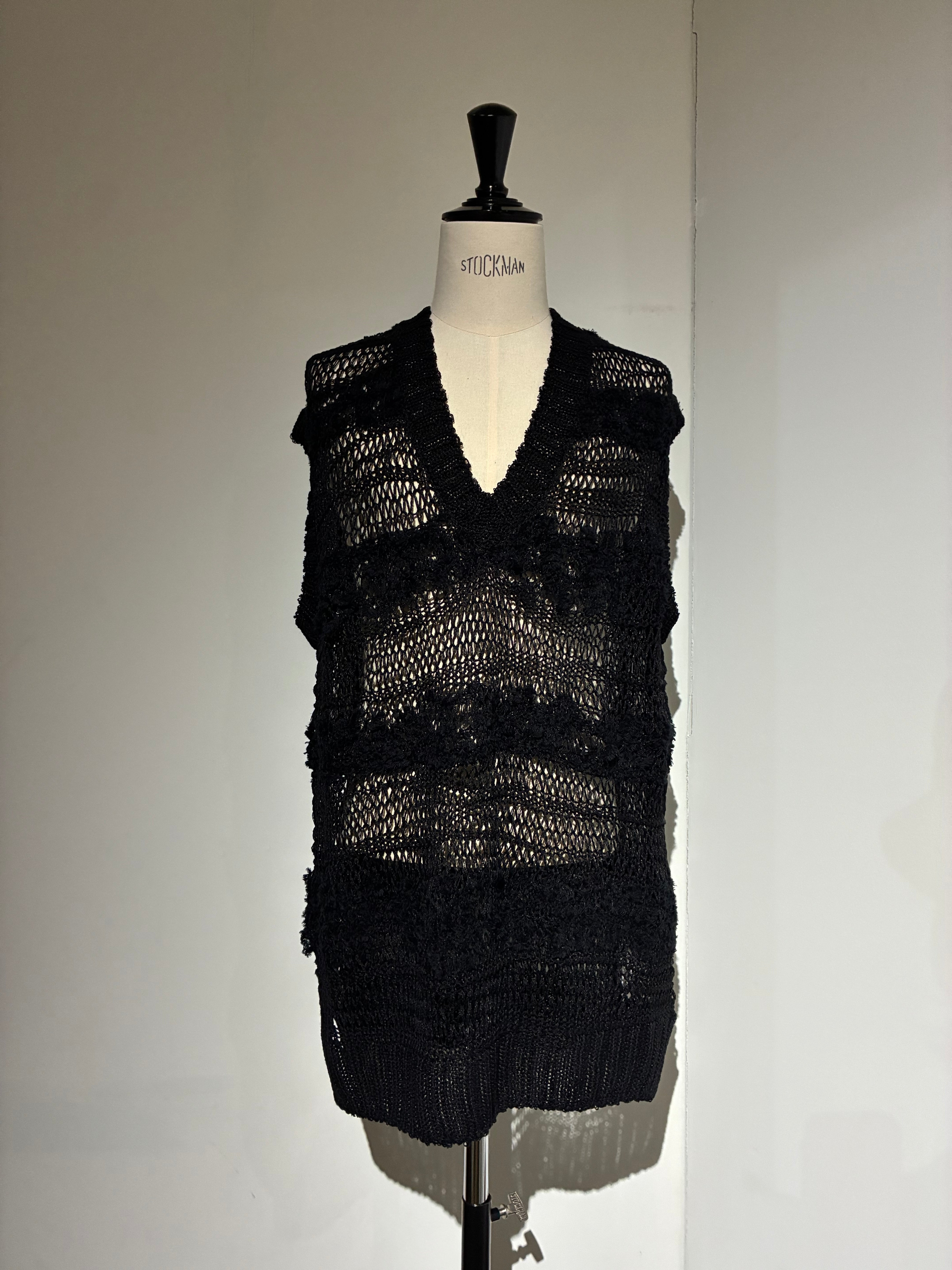 yohji yamamoto HK-K11-377-1 5G 2PLY DROP KNIT STRIPE V NECK PATTERN VEST
