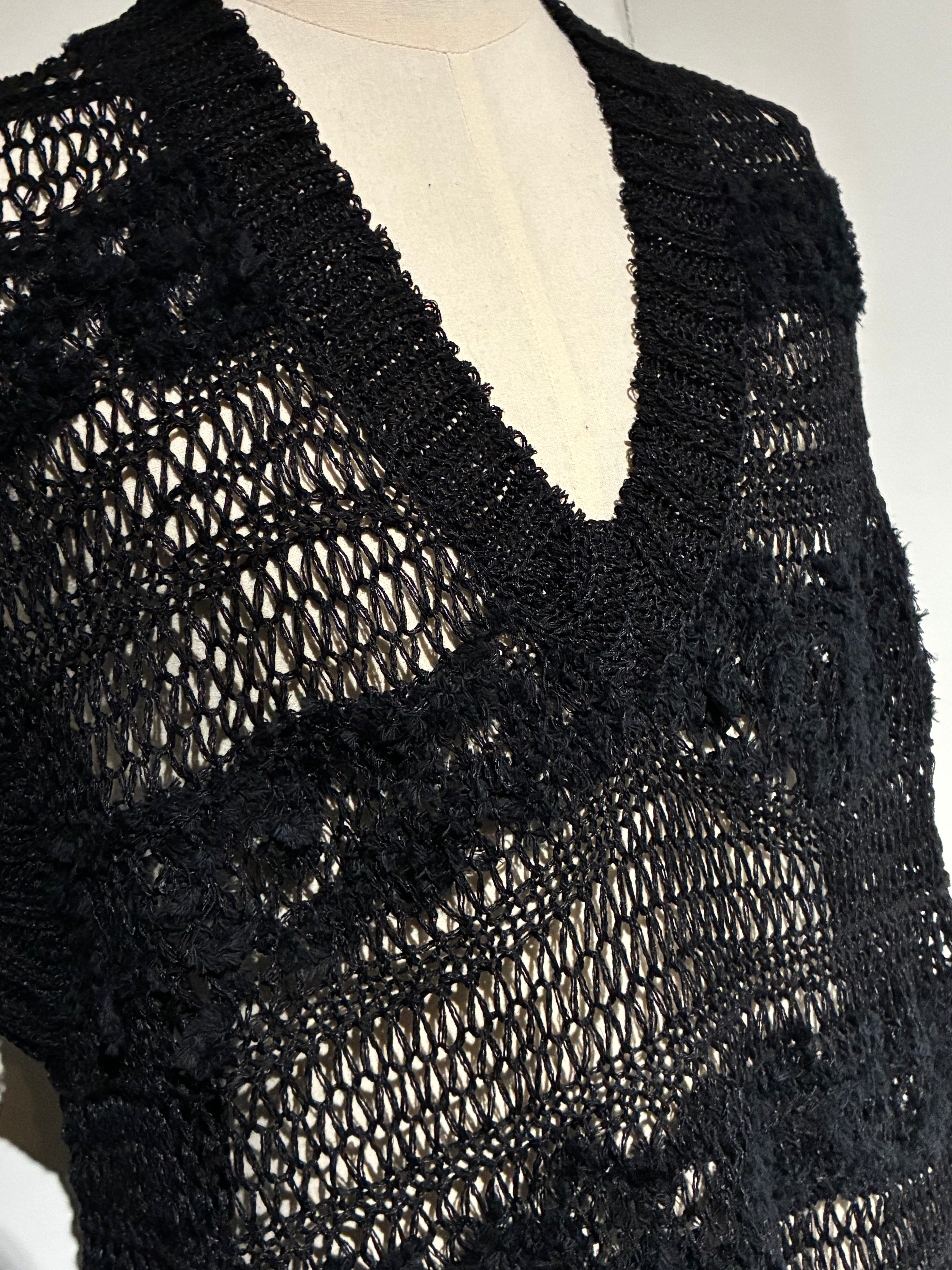 yohji yamamoto HK-K11-377-1 5G 2PLY DROP KNIT STRIPE V NECK PATTERN VEST