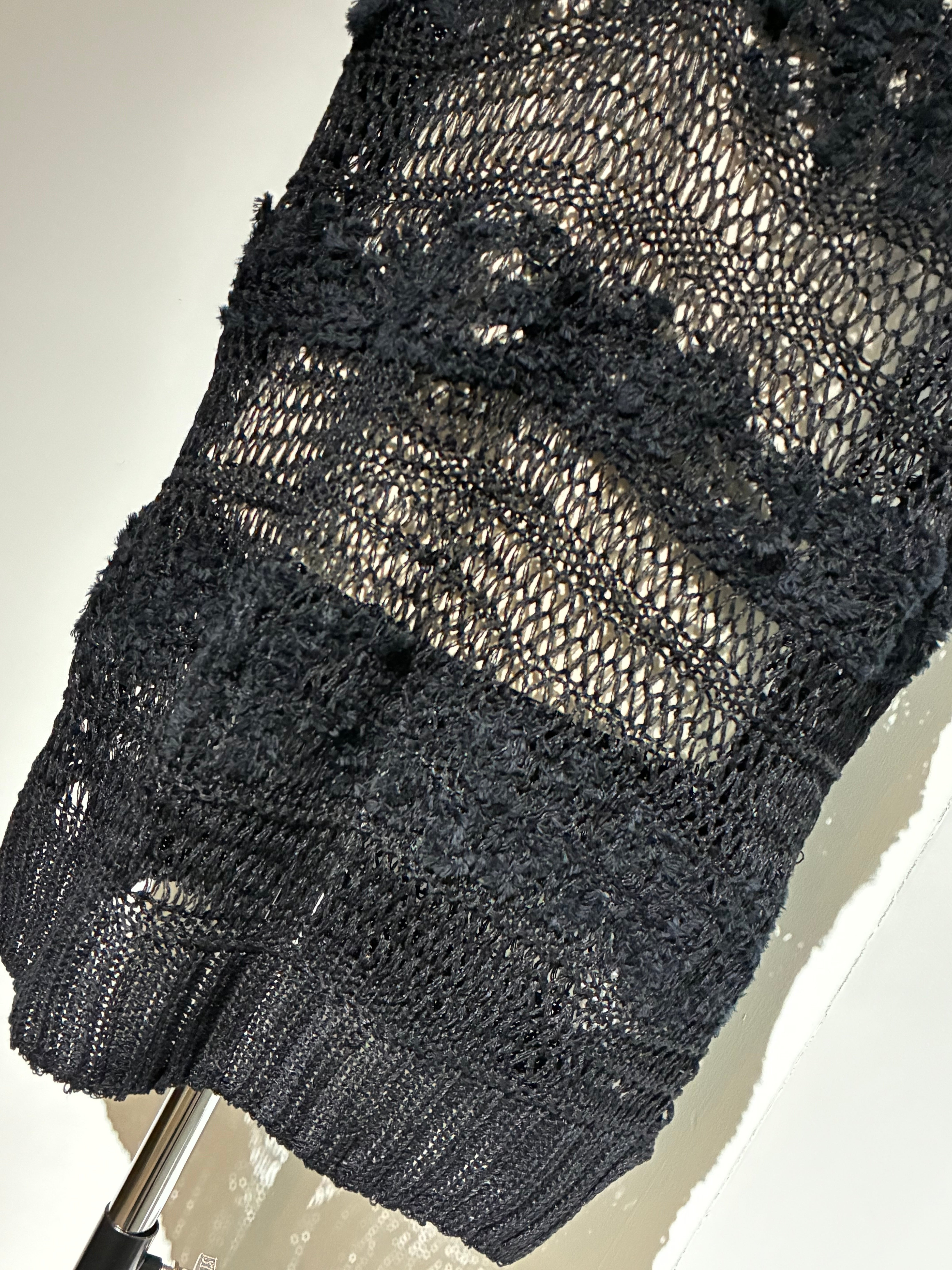 yohji yamamoto HK-K11-377-1 5G 2PLY DROP KNIT STRIPE V NECK PATTERN VEST