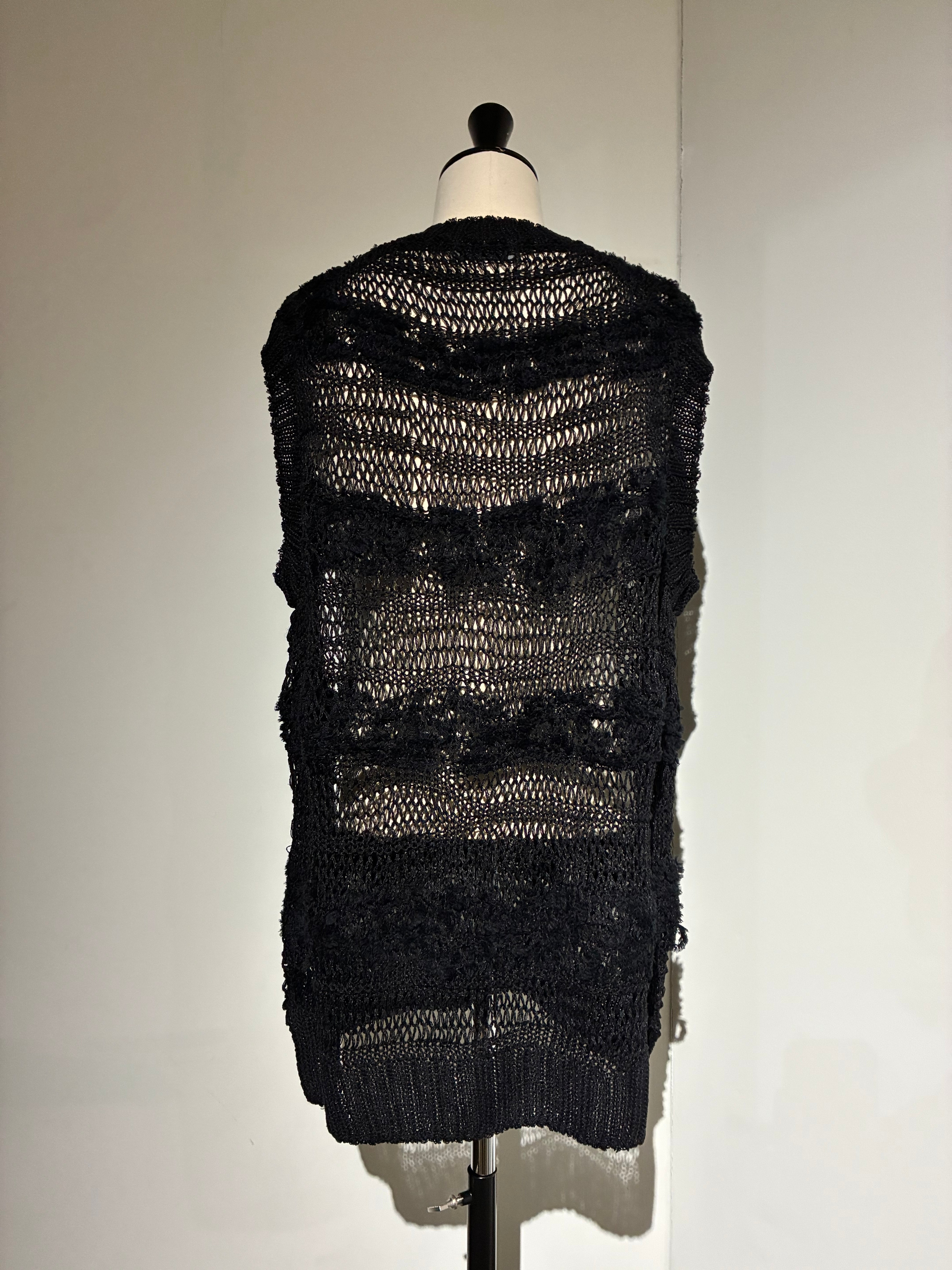 yohji yamamoto HK-K11-377-1 5G 2PLY DROP KNIT STRIPE V NECK PATTERN VEST
