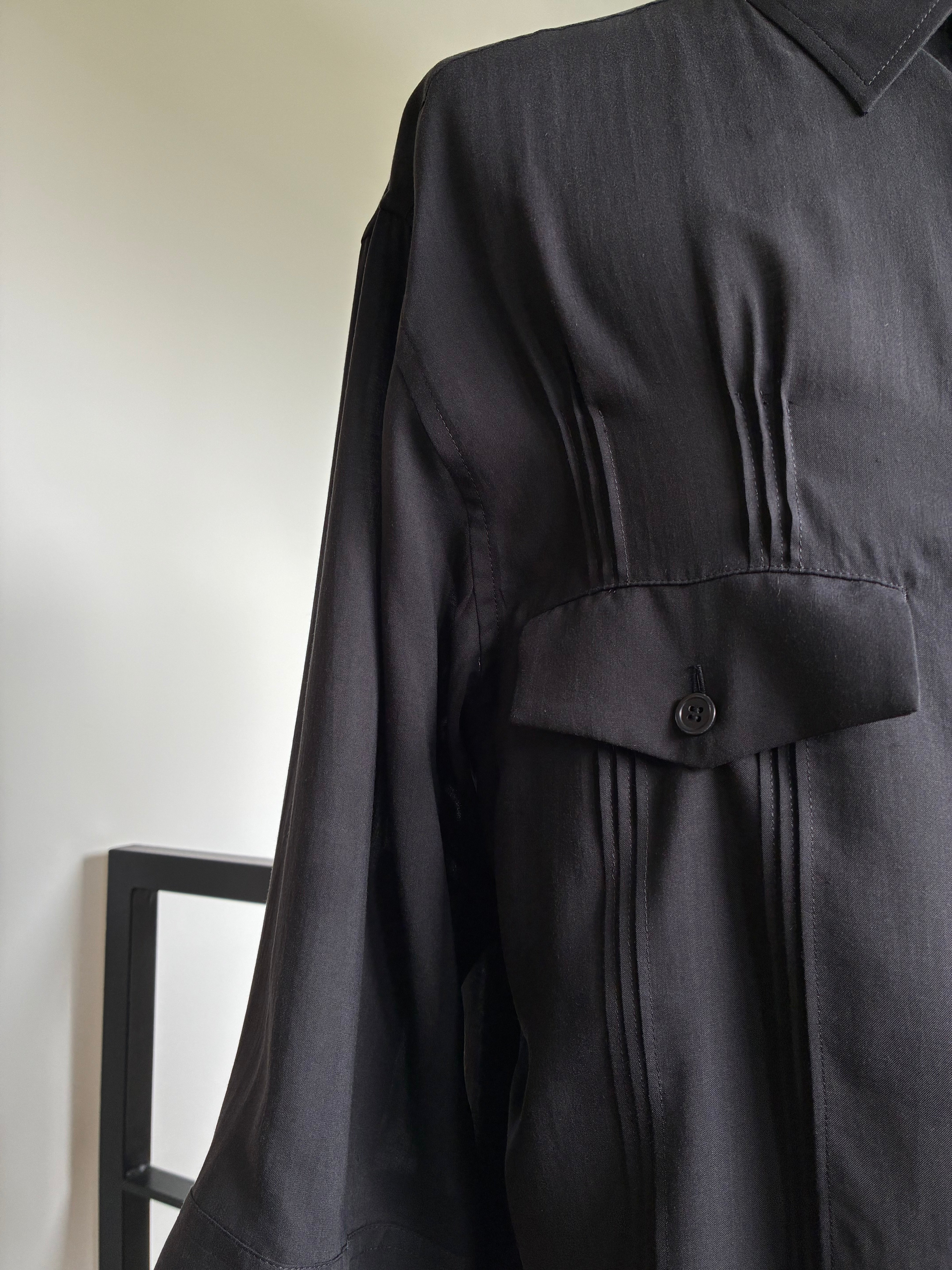 yohji yamamoto HK-B54-235-1 CELLULOSE LAWN PIN TUCK SHORT SLEEVE BLOUSE