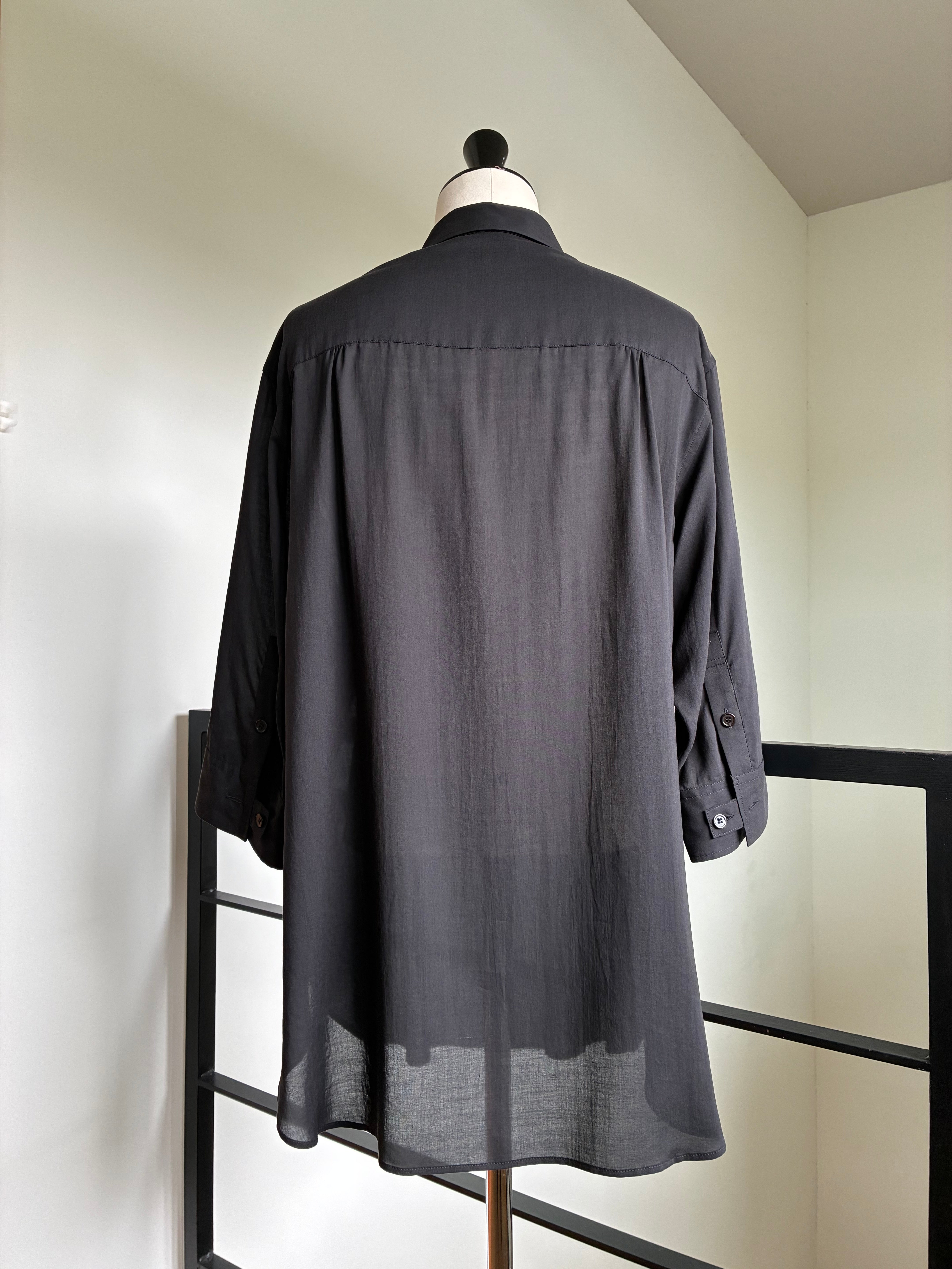yohji yamamoto HK-B54-235-1 CELLULOSE LAWN PIN TUCK SHORT SLEEVE BLOUSE
