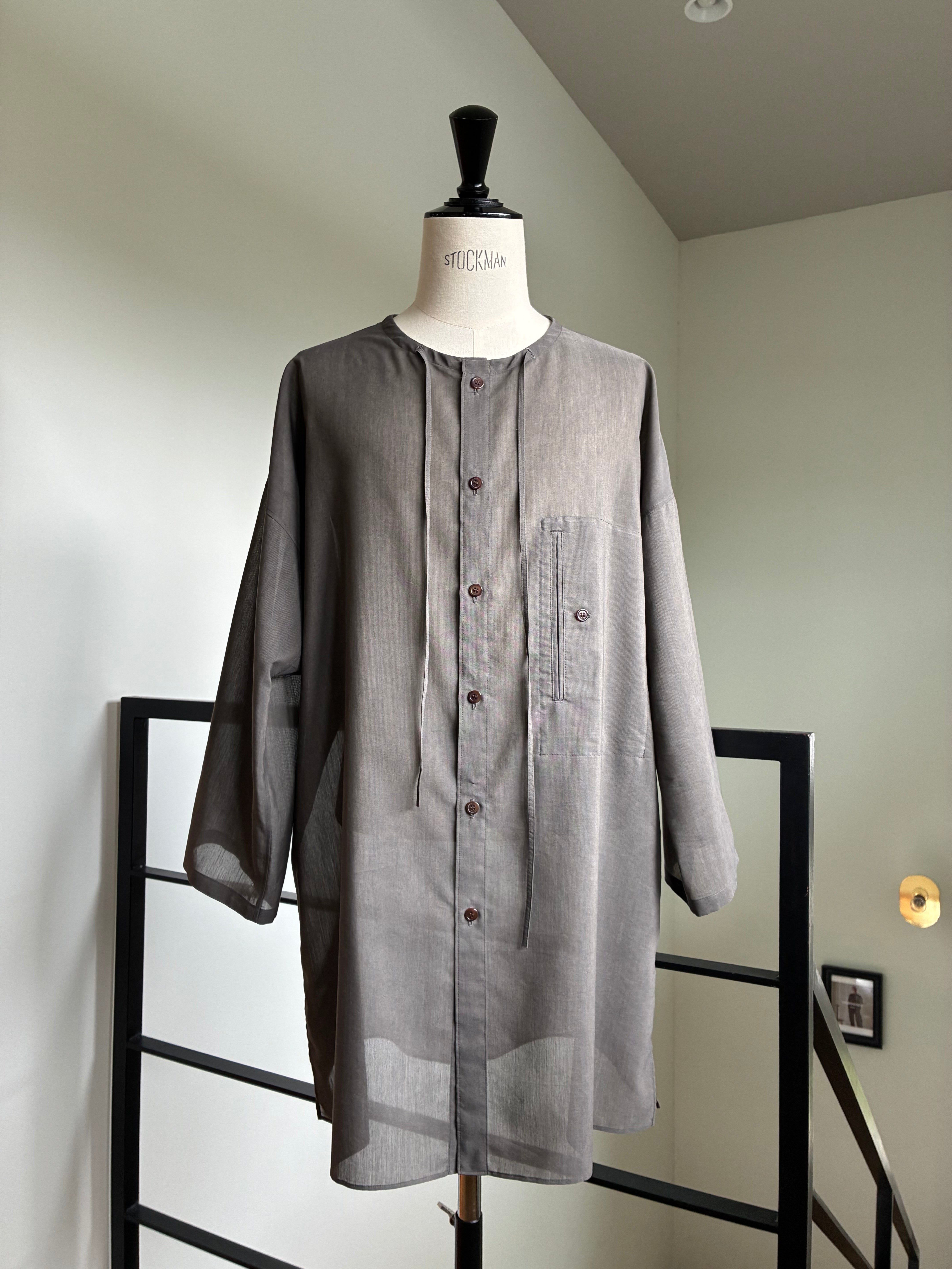 yohji yamamoto HK-B23-021-1 COTTON LAWN INK DYED GUESSETED STRING COLLAR BLOUSE