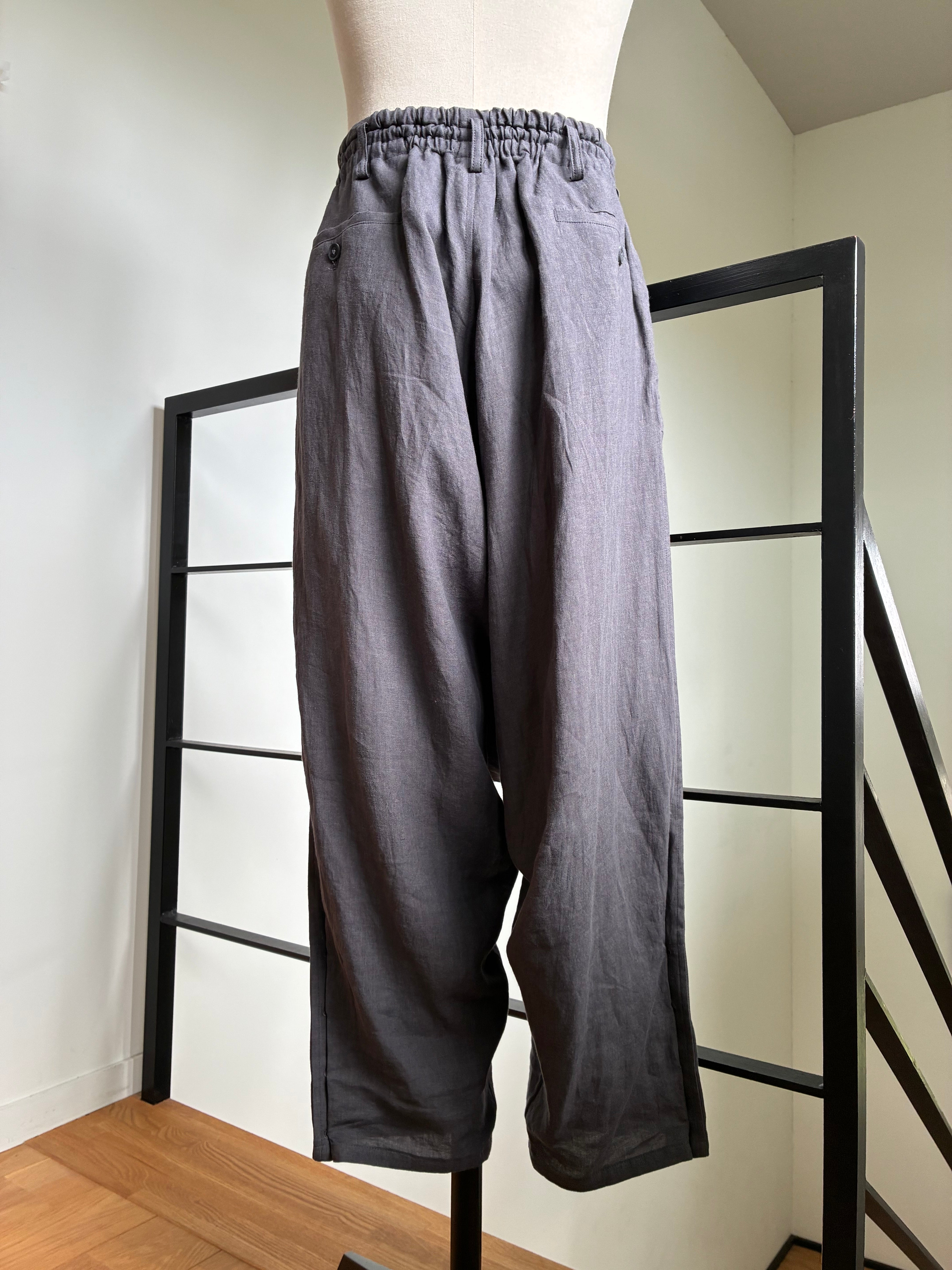 yohji yamamoto HK-P16-300-1 LINEN CLOTH HEM BUTTON SAROUEL PANTS
