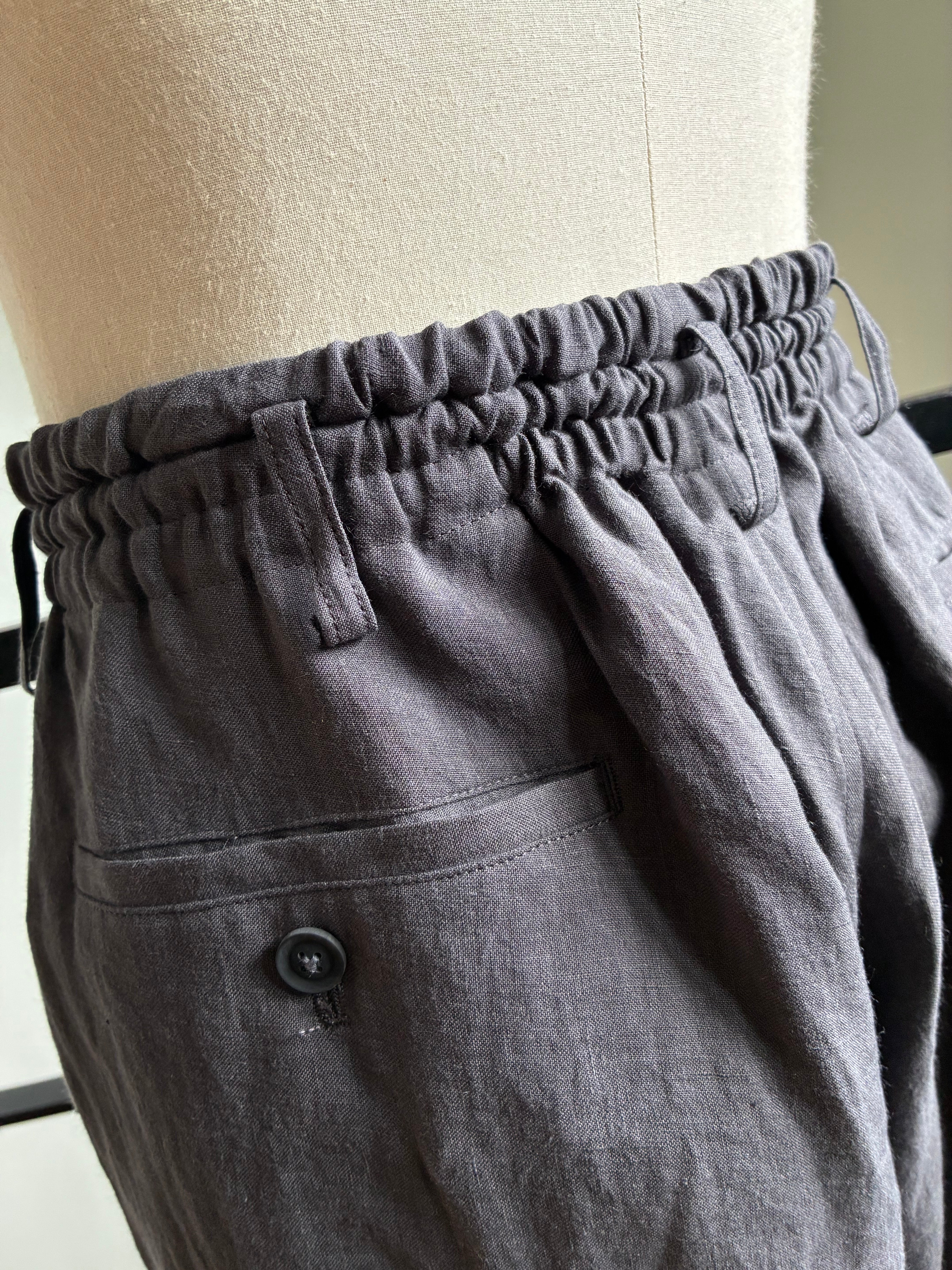 yohji yamamoto HK-P16-300-1 LINEN CLOTH HEM BUTTON SAROUEL PANTS