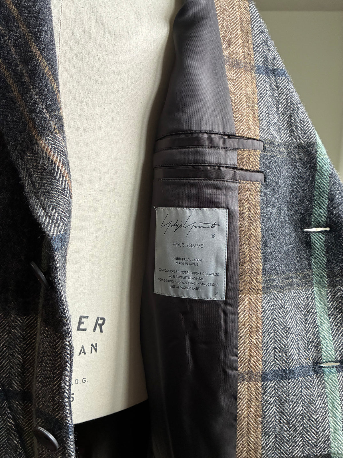 yohji yamamoto HW-J28-823-1 WOOL LINEN HERRINGBONE ZIPPER WORK JACKET