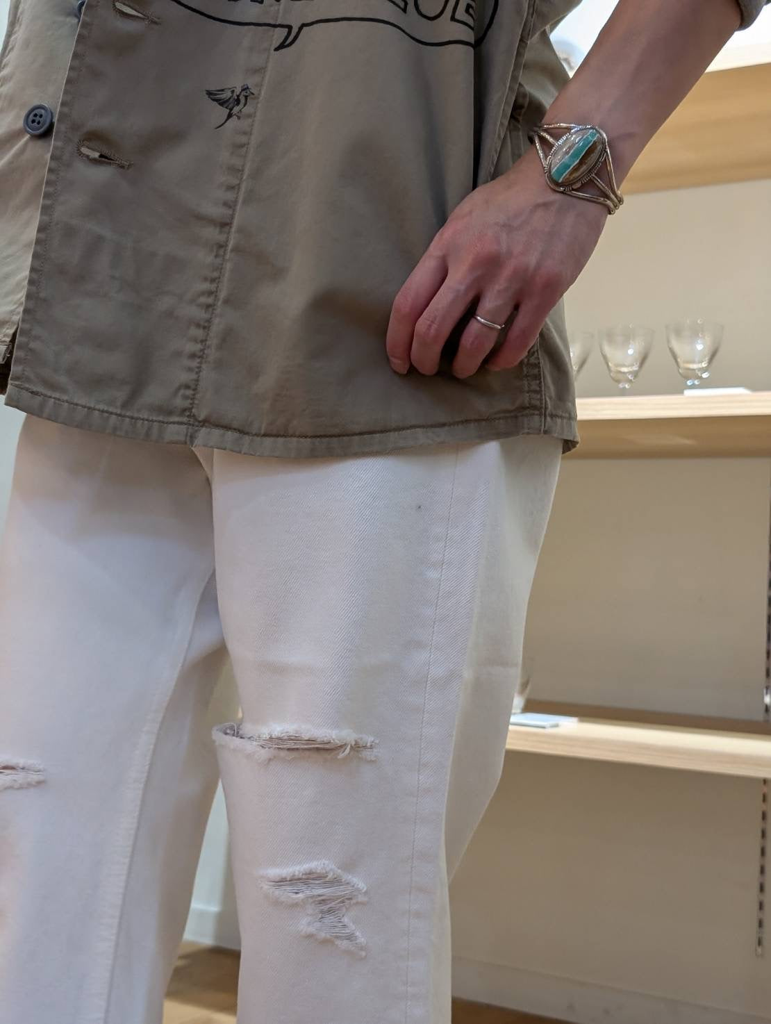 MADISONBLUE CRASHED SAROUEL PT DENIM(WHITE)