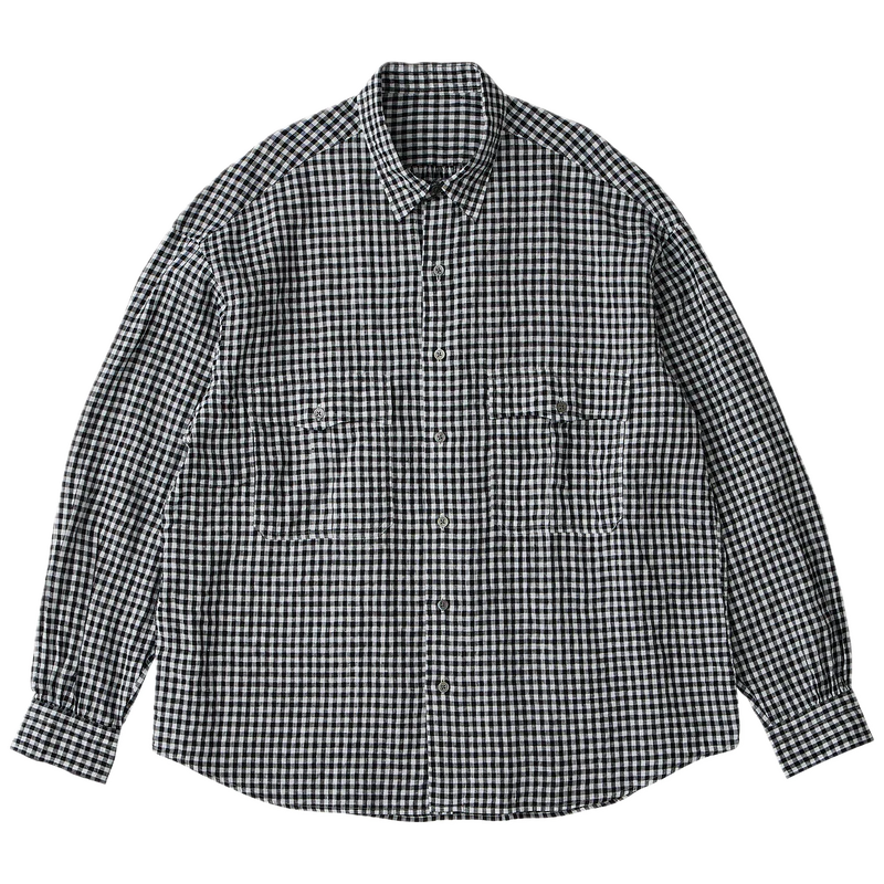 Porter Classic ROLL UP LINEN GINGHAM CHECK SHIRT