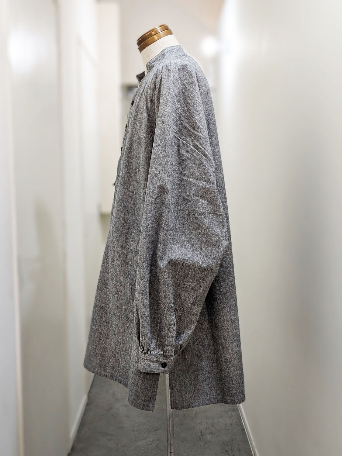 Porter Classic STAND COLLAR LONG SMOCK SHIRT(GRAY)