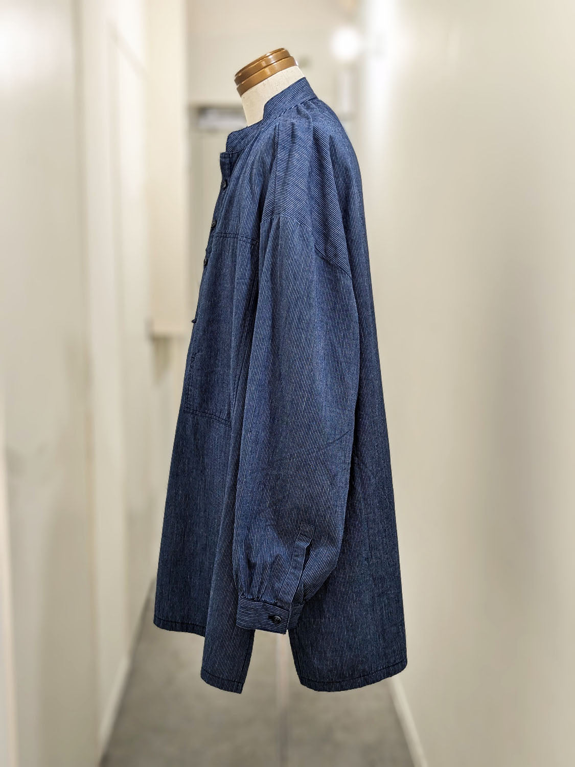 Porter Classic STAND COLLAR LONG SMOCK SHIRT(INDIGO STRIPE)