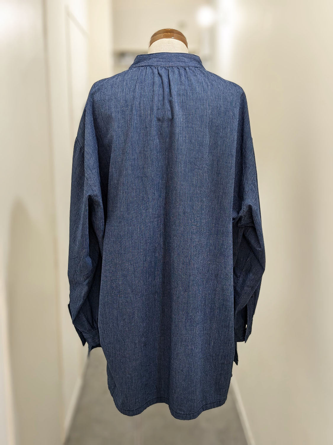 Porter Classic STAND COLLAR LONG SMOCK SHIRT(INDIGO STRIPE)