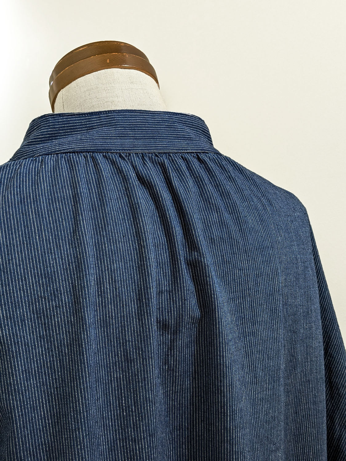 Porter Classic STAND COLLAR LONG SMOCK SHIRT(INDIGO STRIPE)