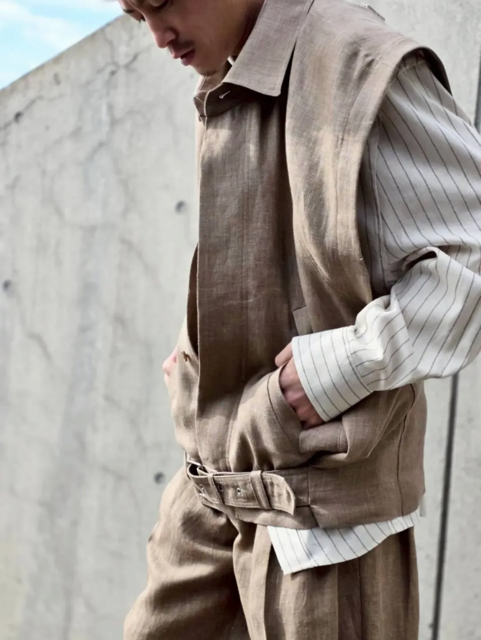 HED MAYNER HERRINGBONE HEAVY LINEN VEST