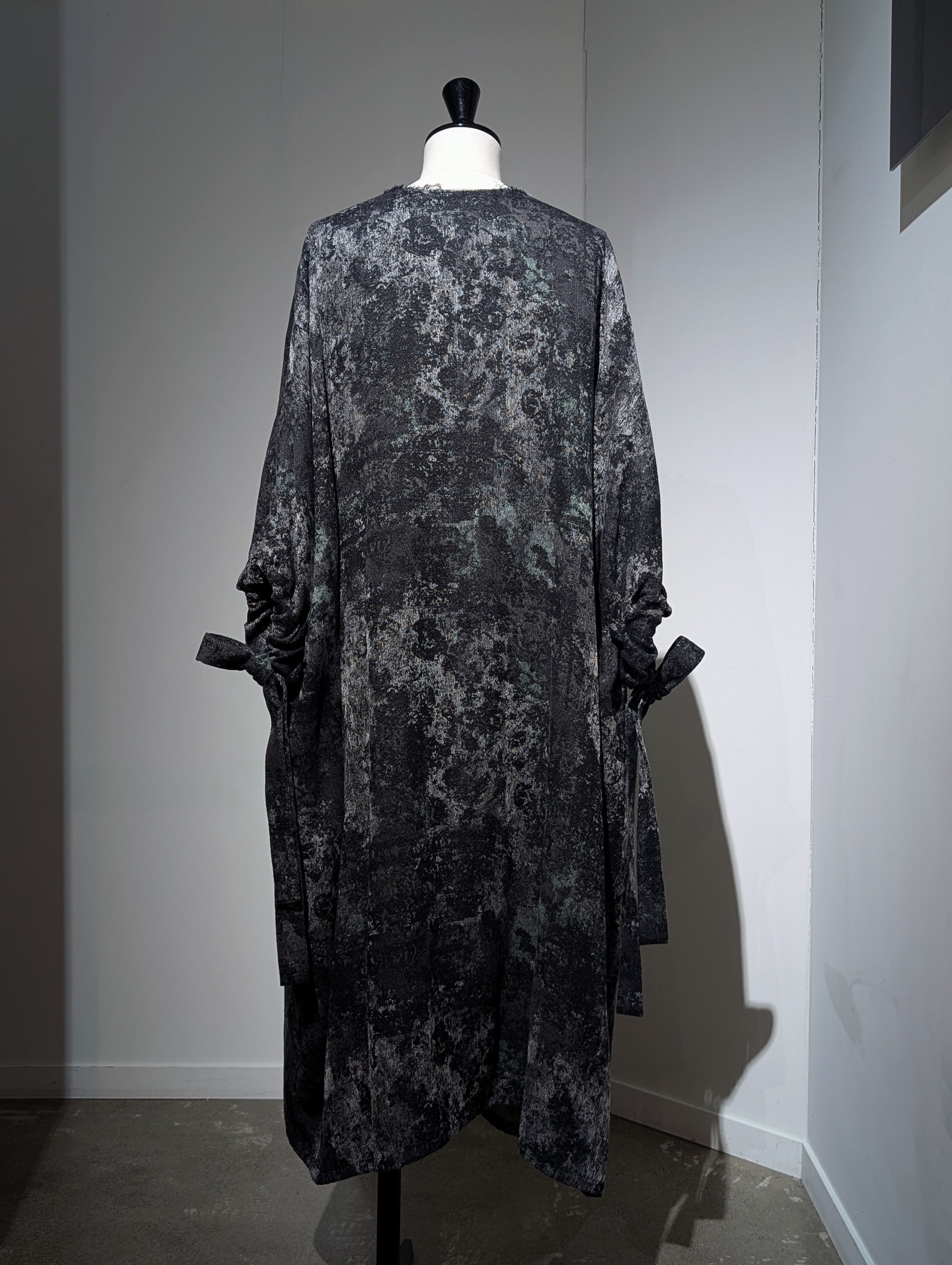 Y's RUG PATTERN JACQUARD SLEEVE ROUNDNECK DRESS