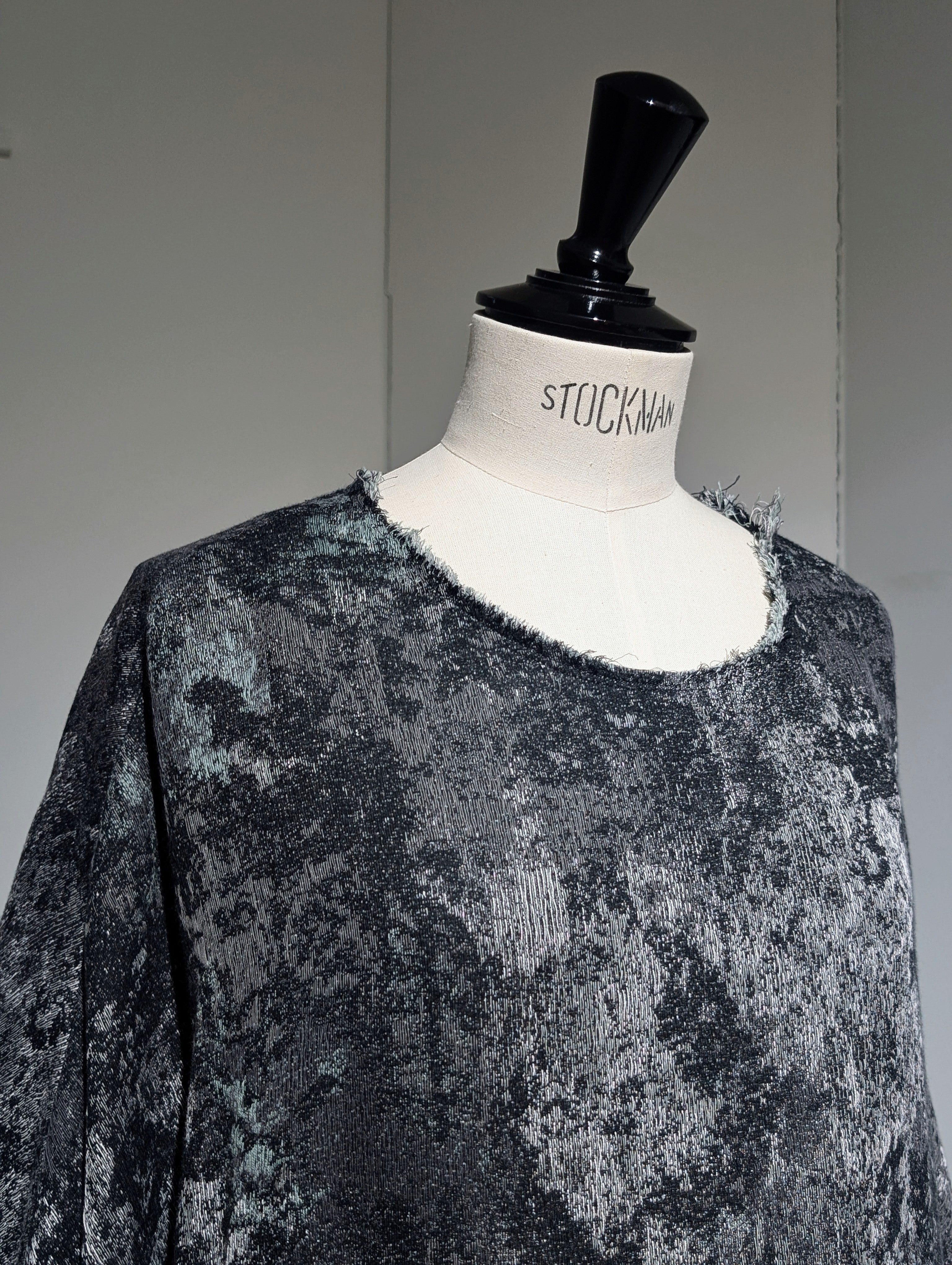 Y's RUG PATTERN JACQUARD SLEEVE ROUNDNECK DRESS