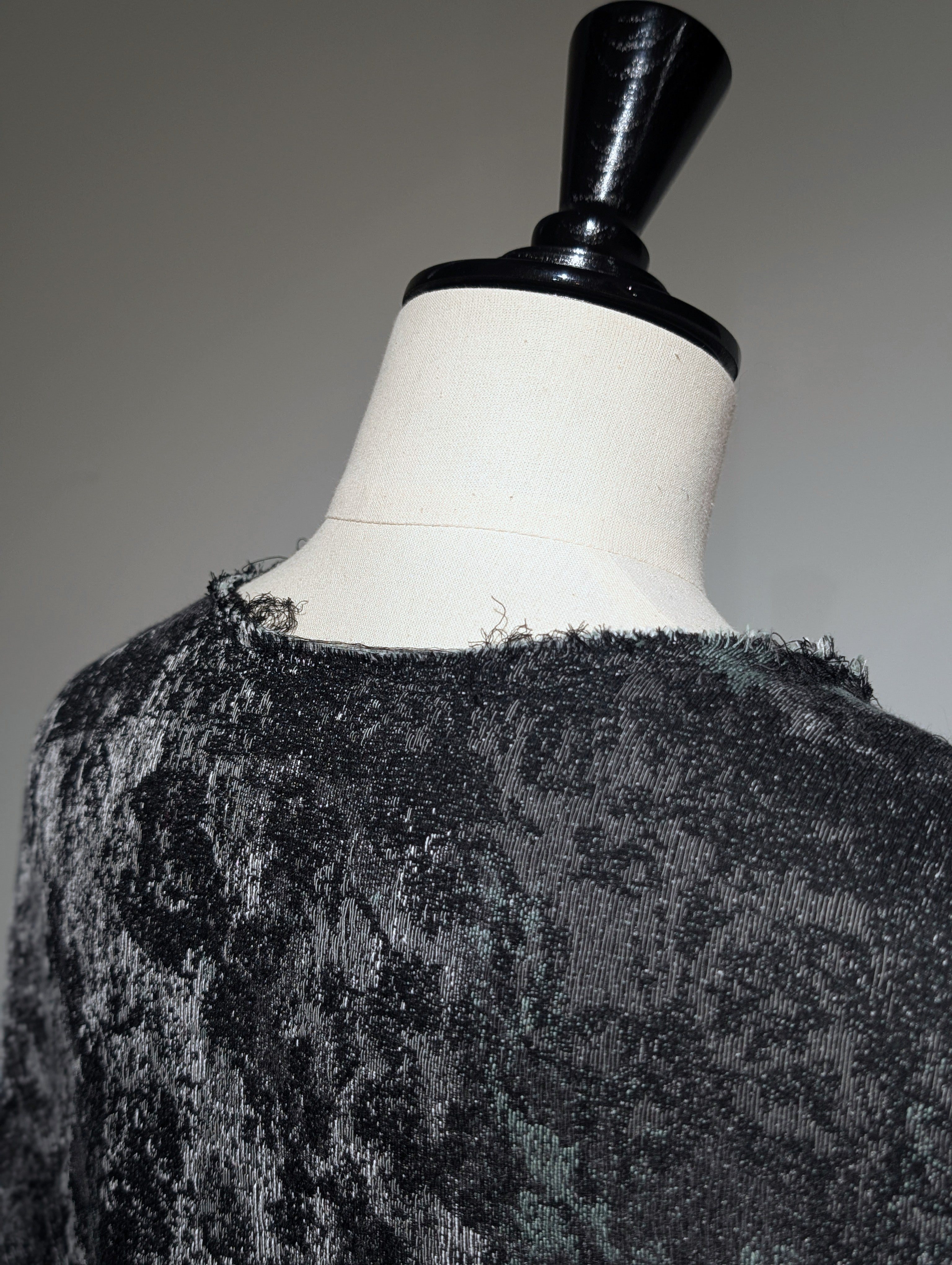Y's RUG PATTERN JACQUARD SLEEVE ROUNDNECK DRESS