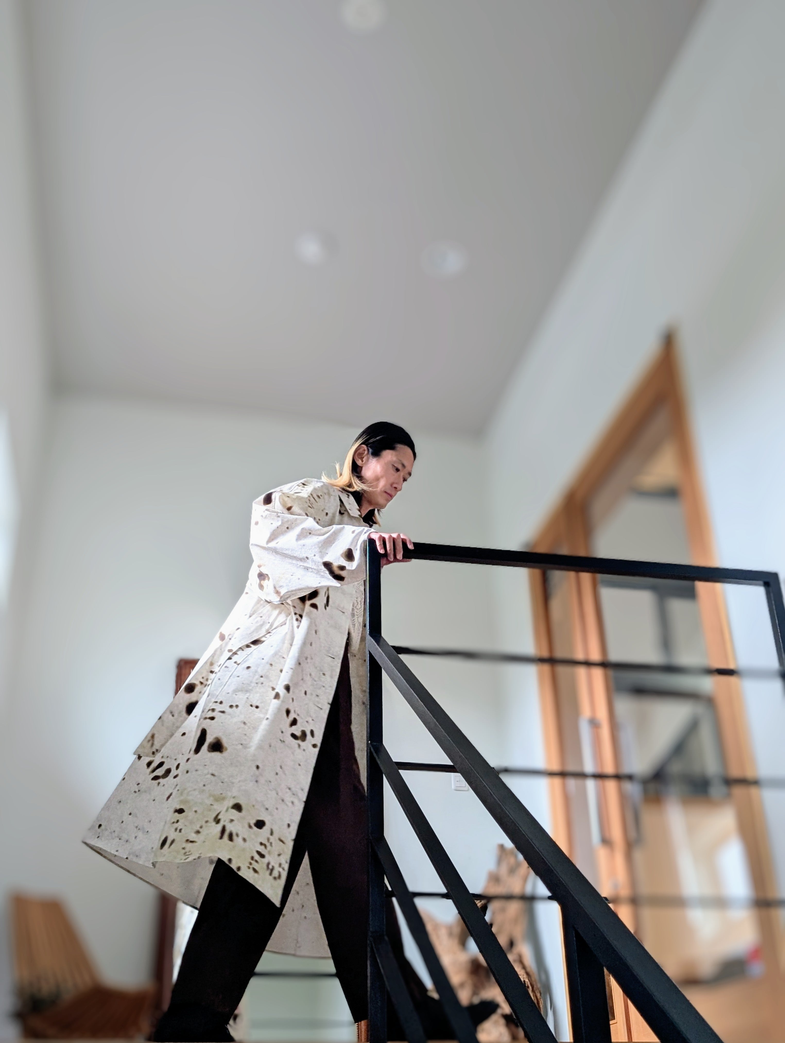 AEHRR 【Draping Yoke Raglan Sleeve Print Over Coat】