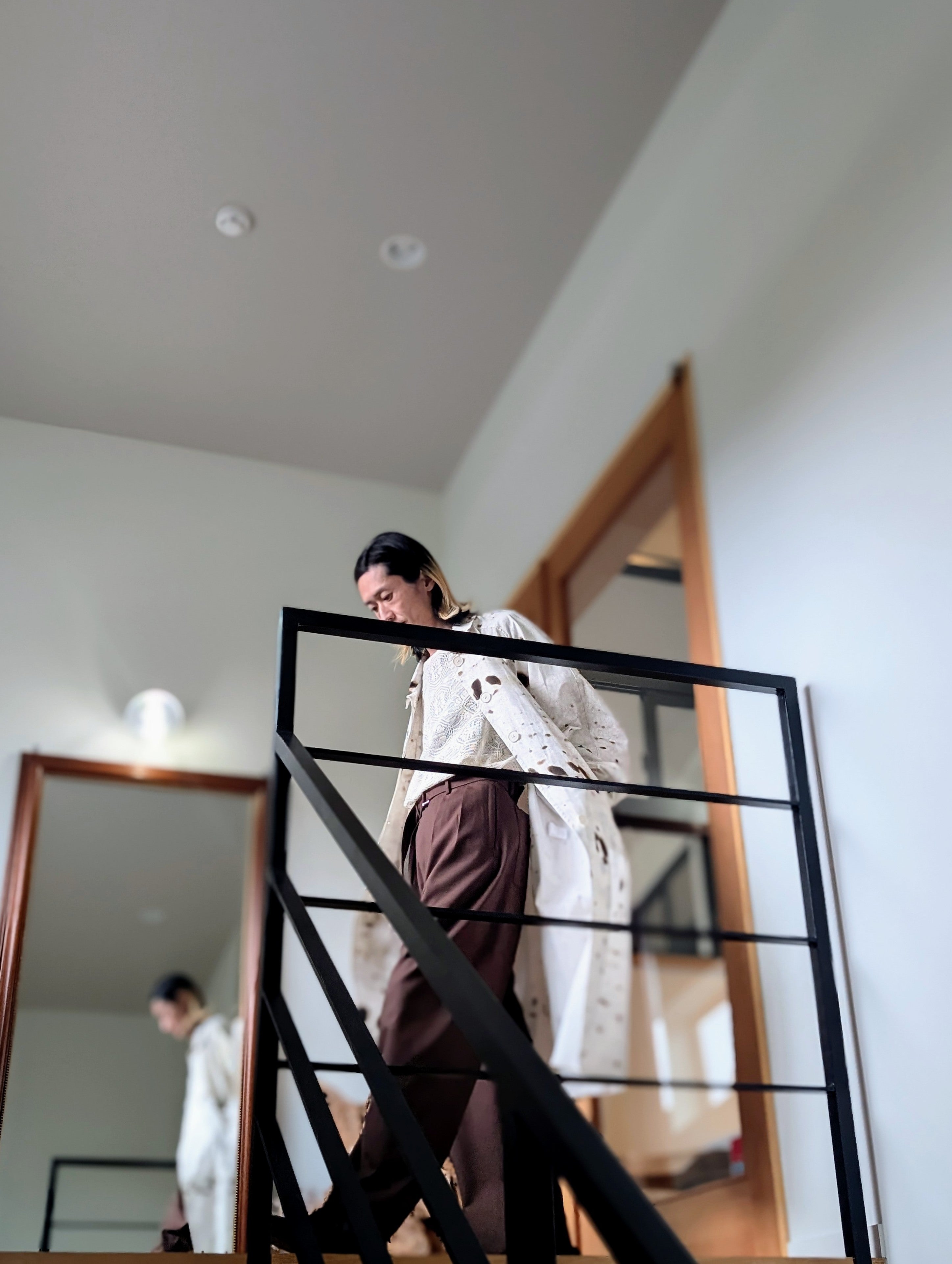 AEHRR 【Draping Yoke Raglan Sleeve Print Over Coat】