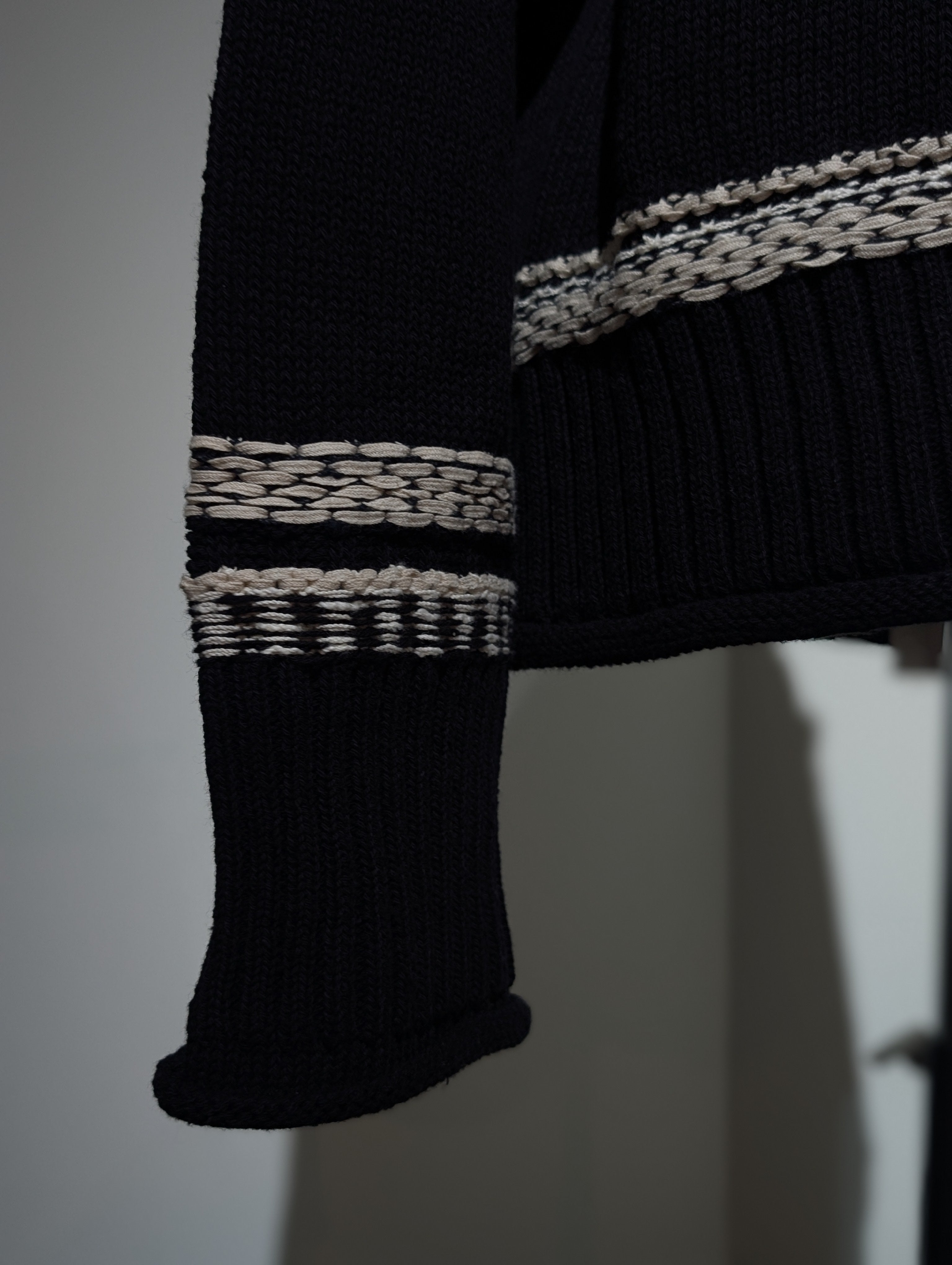 Y's MIXED MATERIAL FAIR ISLE ROUND NECK CARDIGAN
