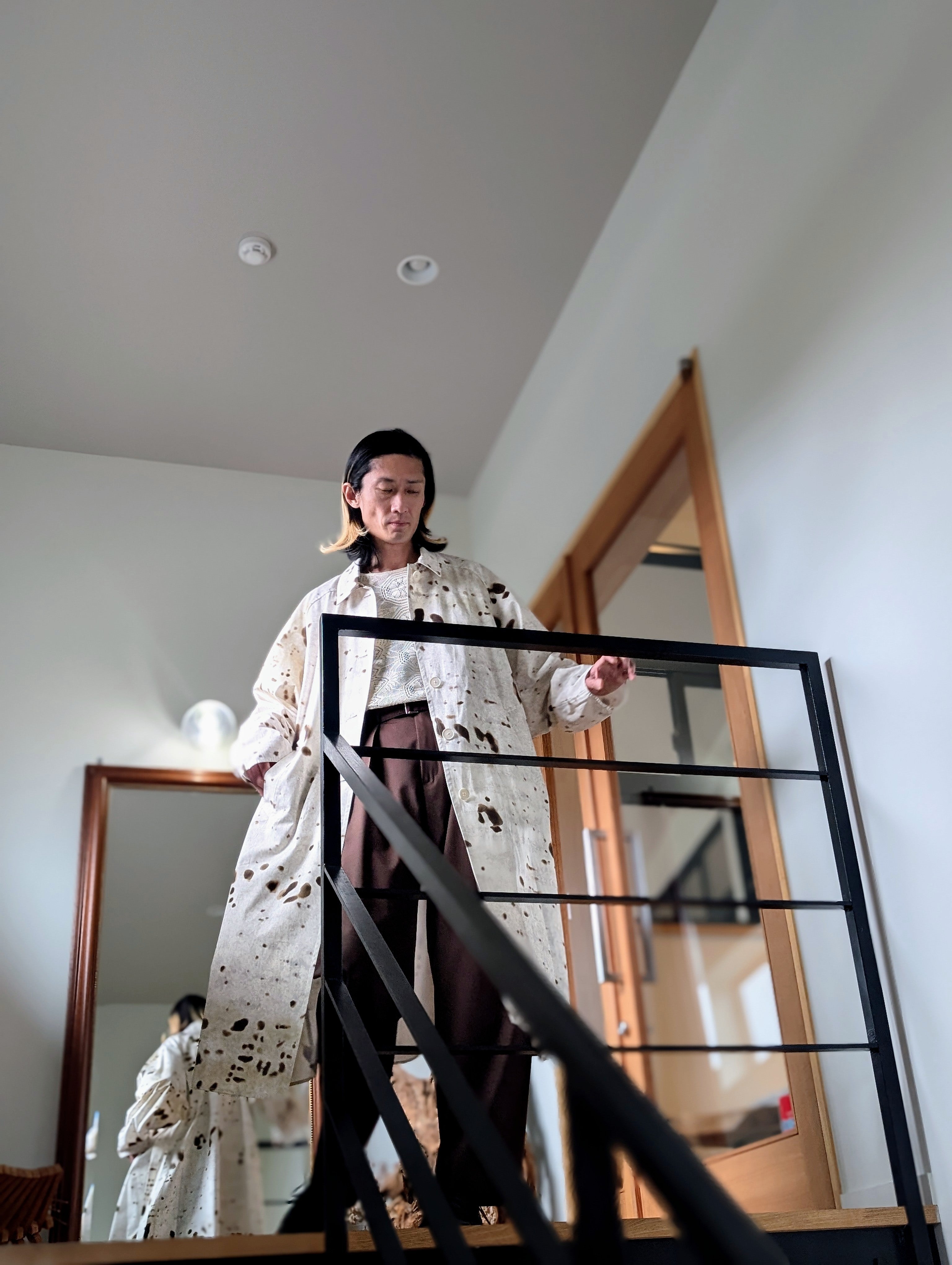 AEHRR 【Draping Yoke Raglan Sleeve Print Over Coat】