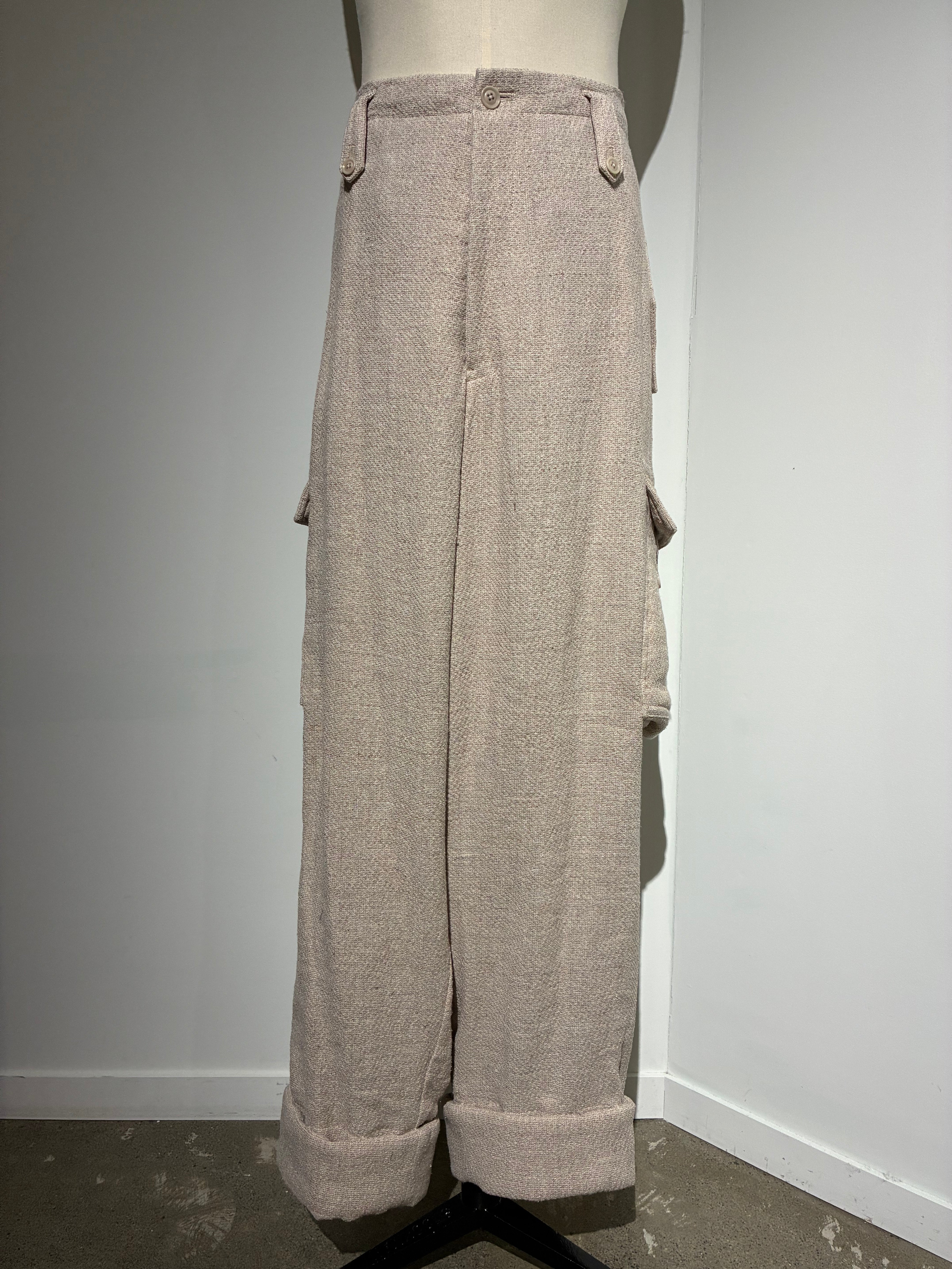 yohji yamamoto HL-P39-303 SILK LINEN TWEED GUSSET POCKET PADDED PANTS