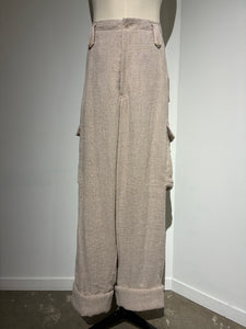 yohji yamamoto HL-P39-303 SILK LINEN TWEED GUSSET POCKET PADDED PANTS