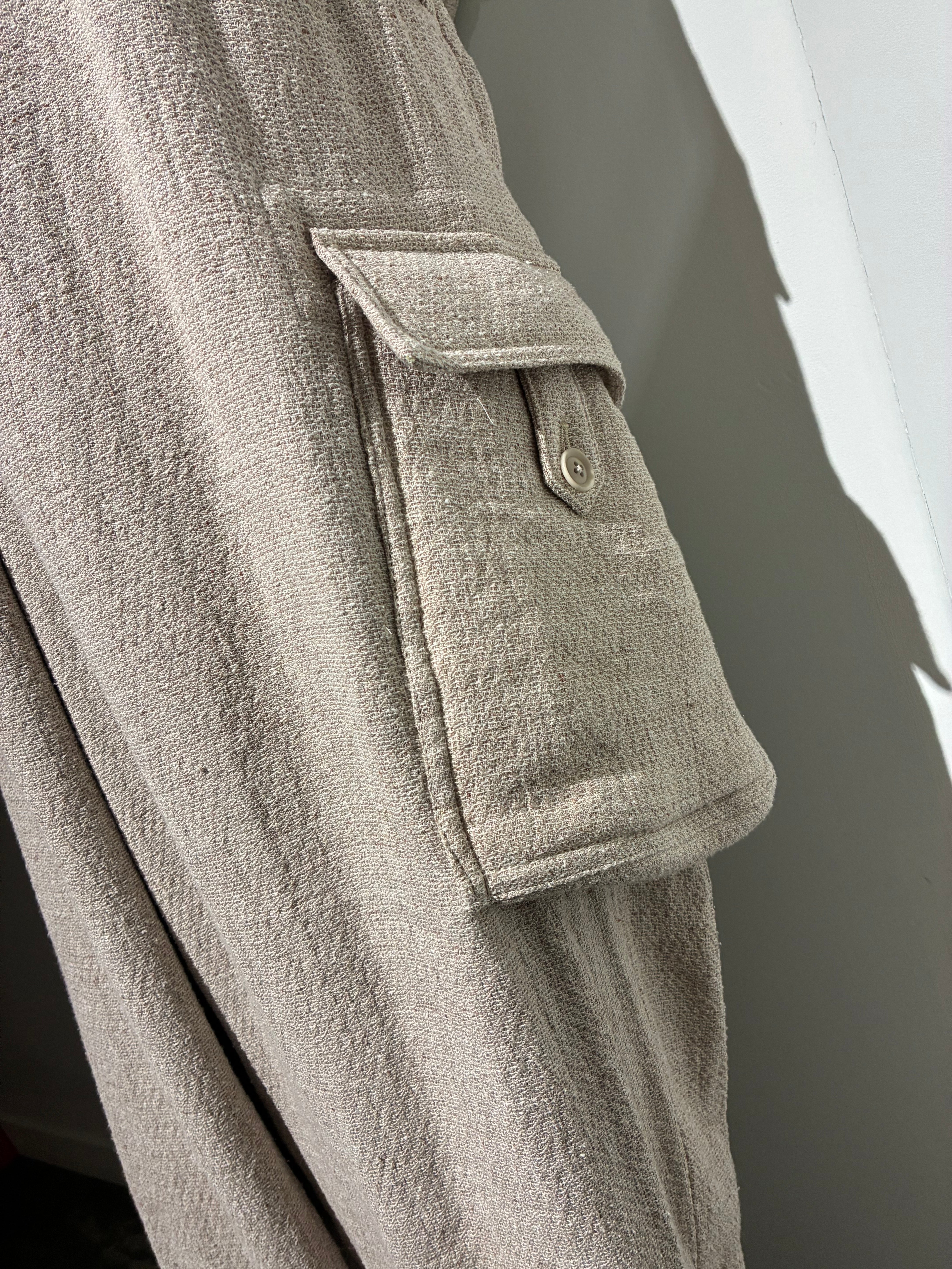 yohji yamamoto HL-P39-303 SILK LINEN TWEED GUSSET POCKET PADDED PANTS