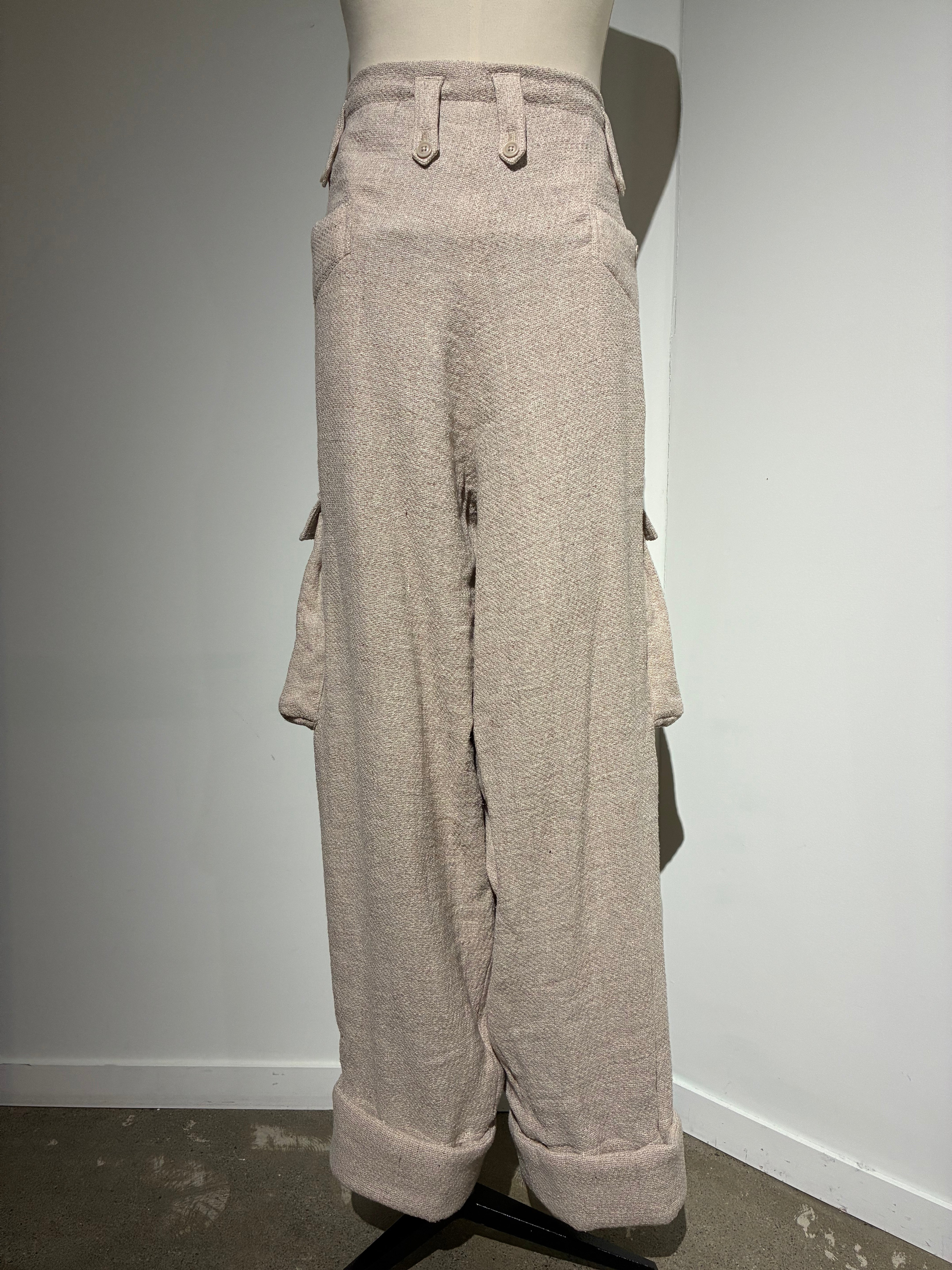 yohji yamamoto HL-P39-303 SILK LINEN TWEED GUSSET POCKET PADDED PANTS