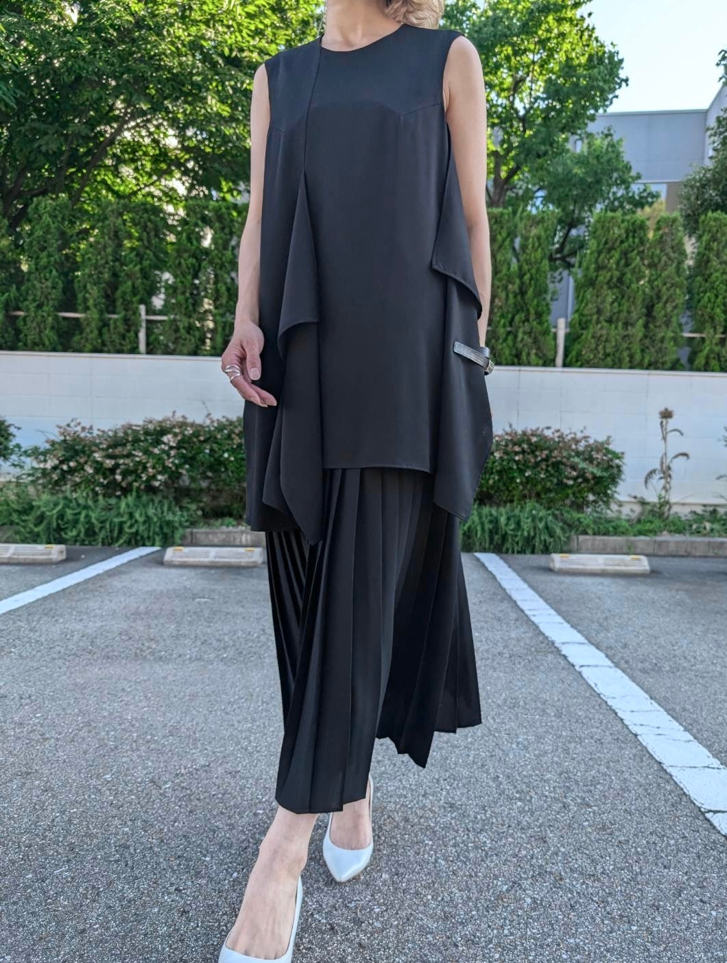 ENFOLD  PEツイル SQUARE DRAPE DRESS