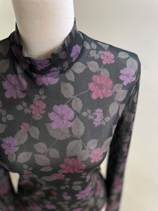 AMOMENTO FLORAL MOCK NECK TOP