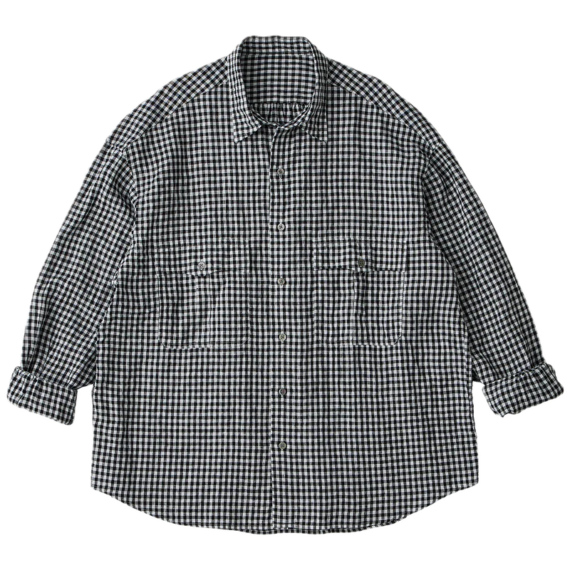 Porter Classic ROLL UP LINEN GINGHAM CHECK SHIRT