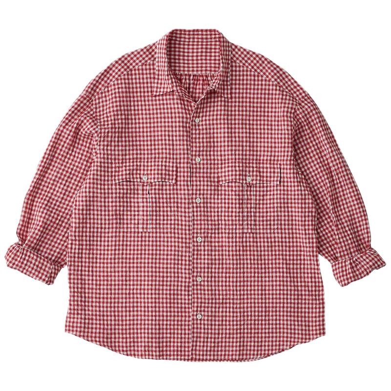 Porter Classic ROLL UP LINEN GINGHAM CHECK SHIRT