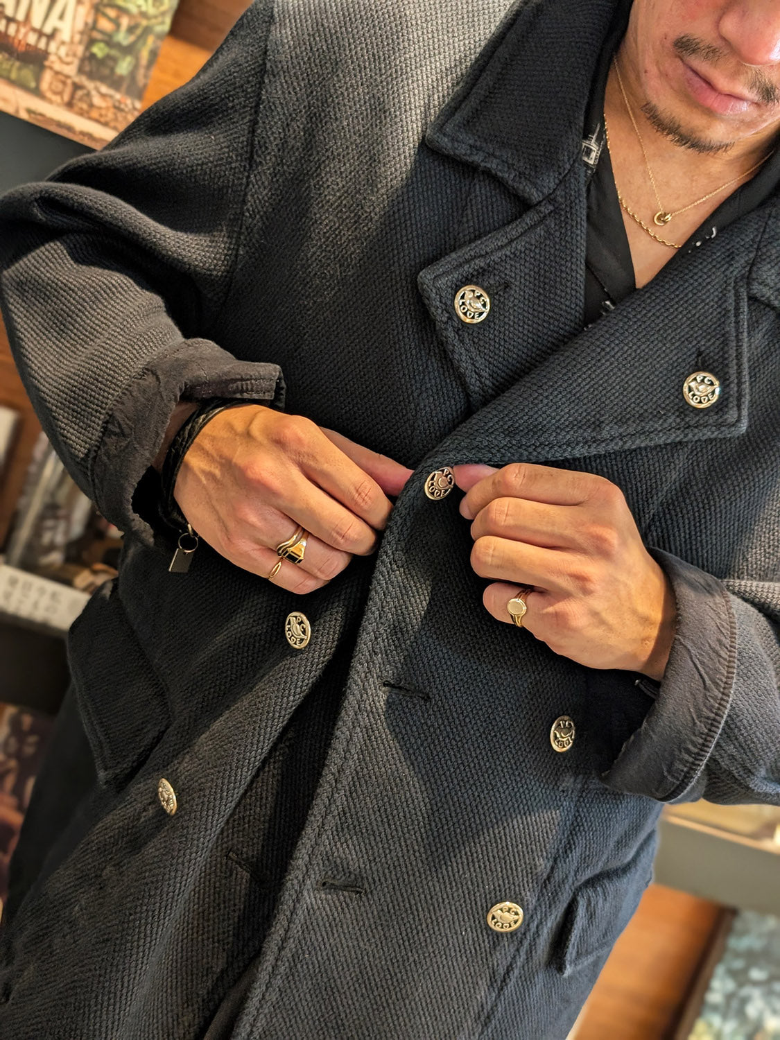 Porter Classic KENDO DOUBLE CAR JACKET W / SILVER BUTTONS