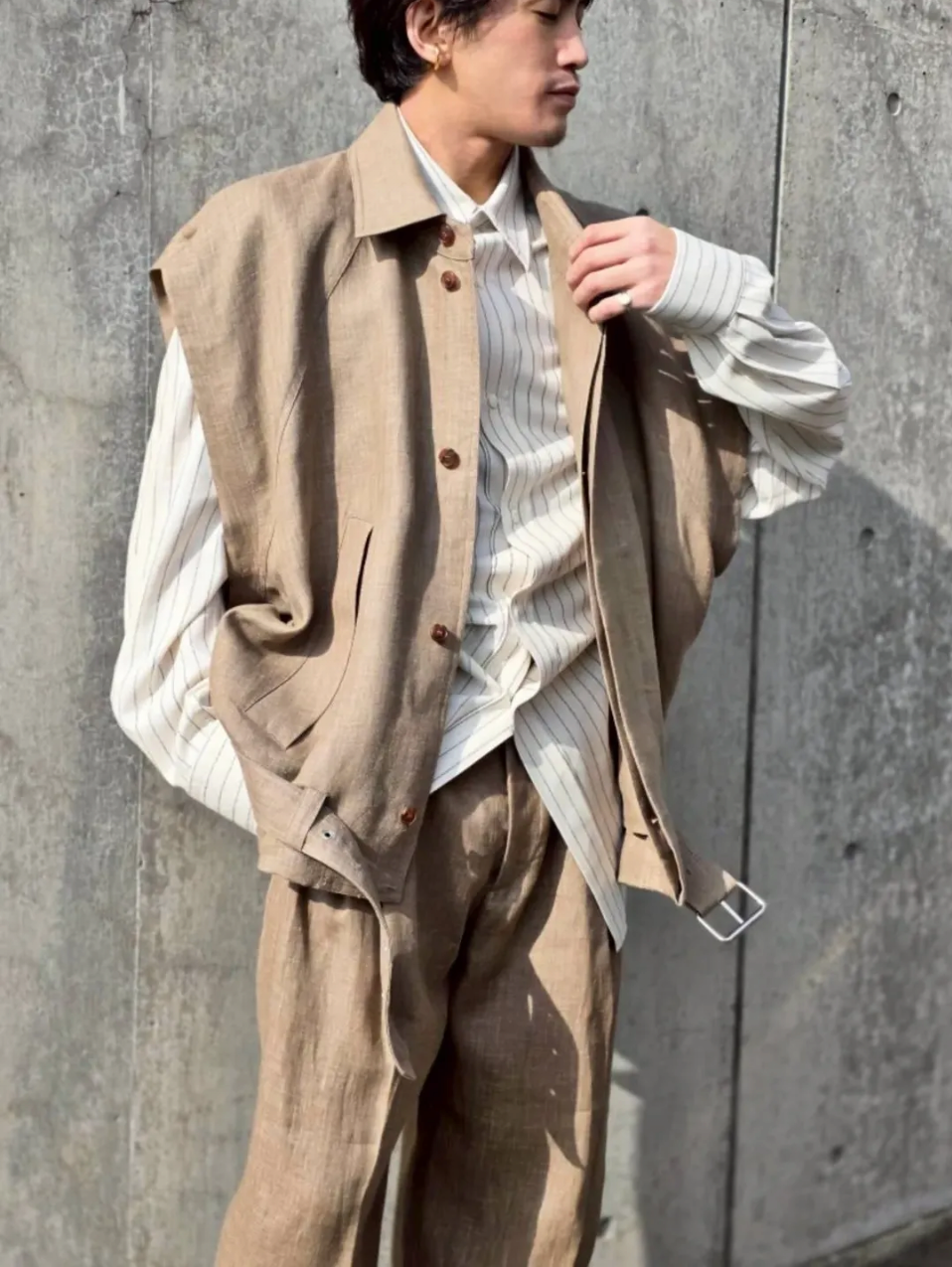 HED MAYNER HERRINGBONE HEAVY LINEN VEST