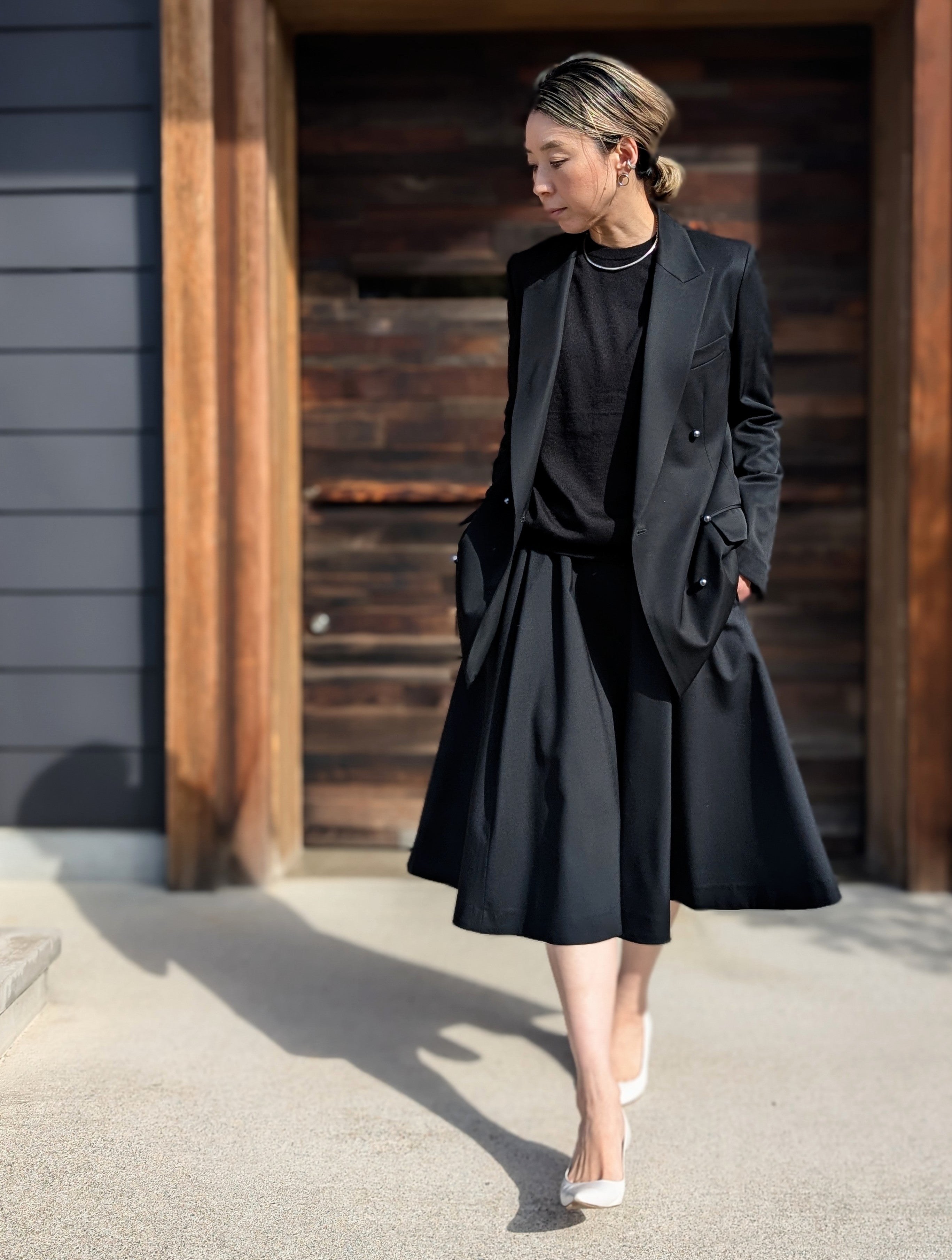 MADISONBLUE  TUCKED MI-MOLLET FLARE SKIRT W TRO