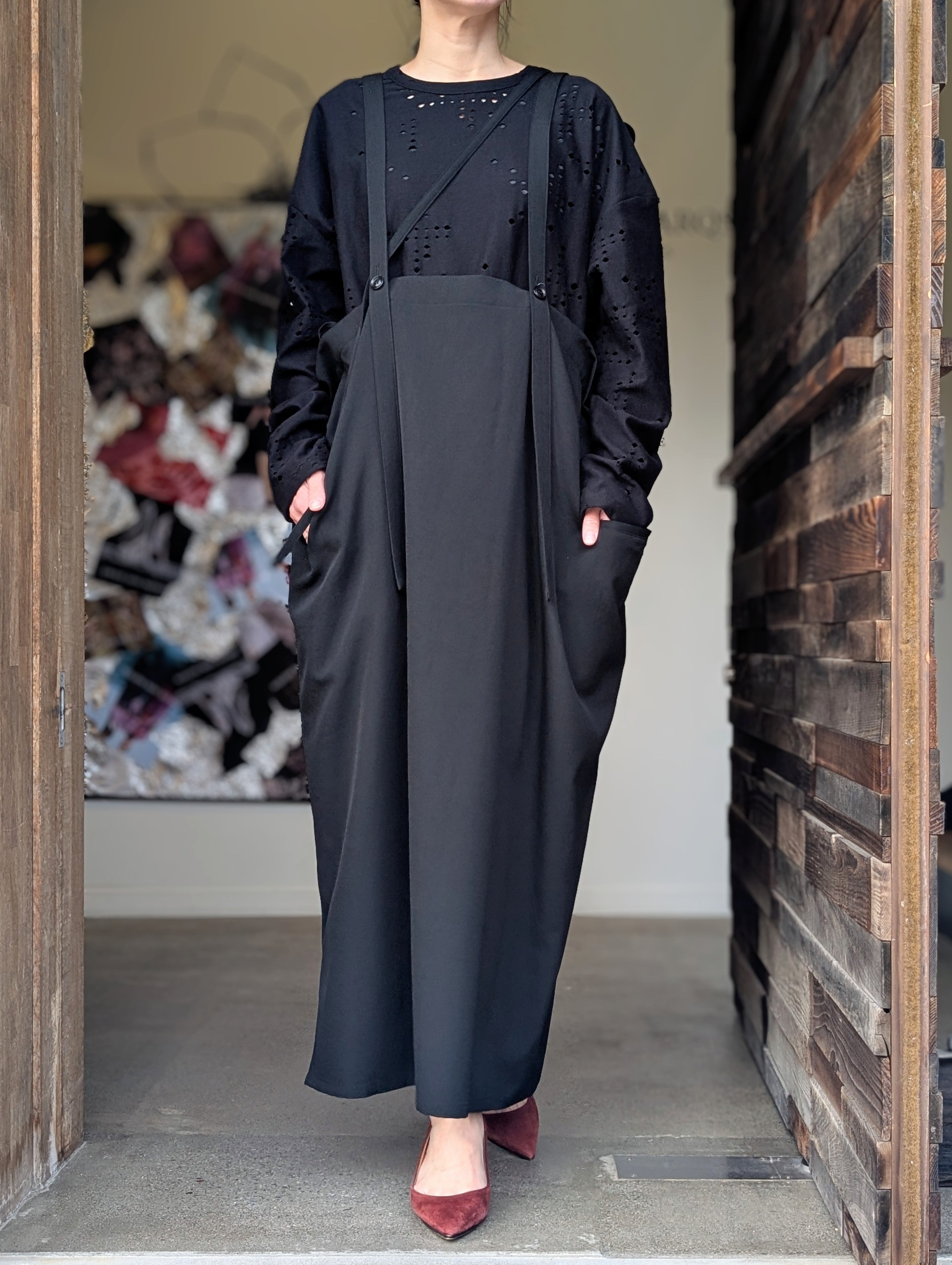 Y's  WOOL GABARDINE SHOULDER STRAP DRESS