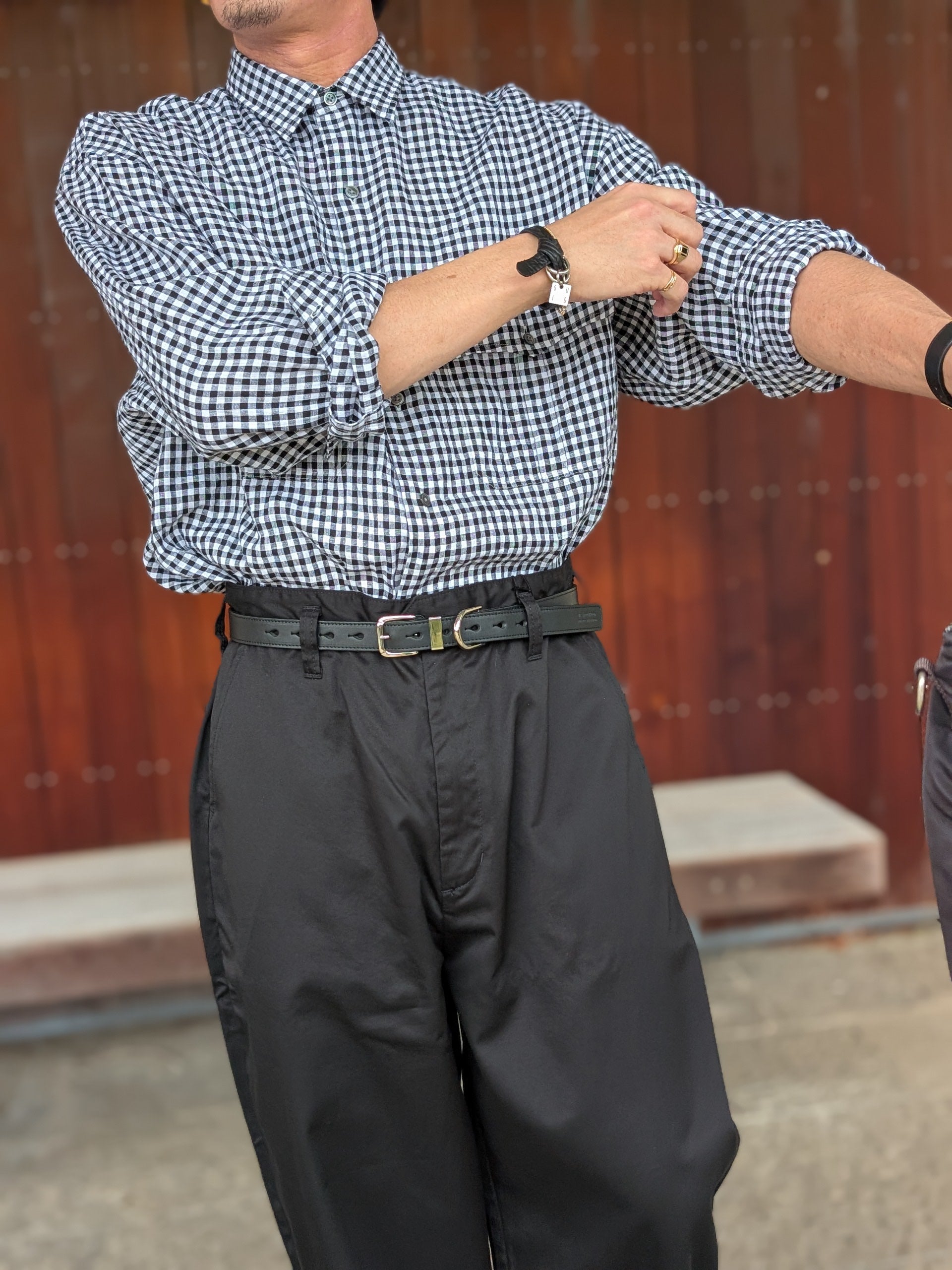 Porter Classic ROLL UP LINEN GINGHAM CHECK SHIRT
