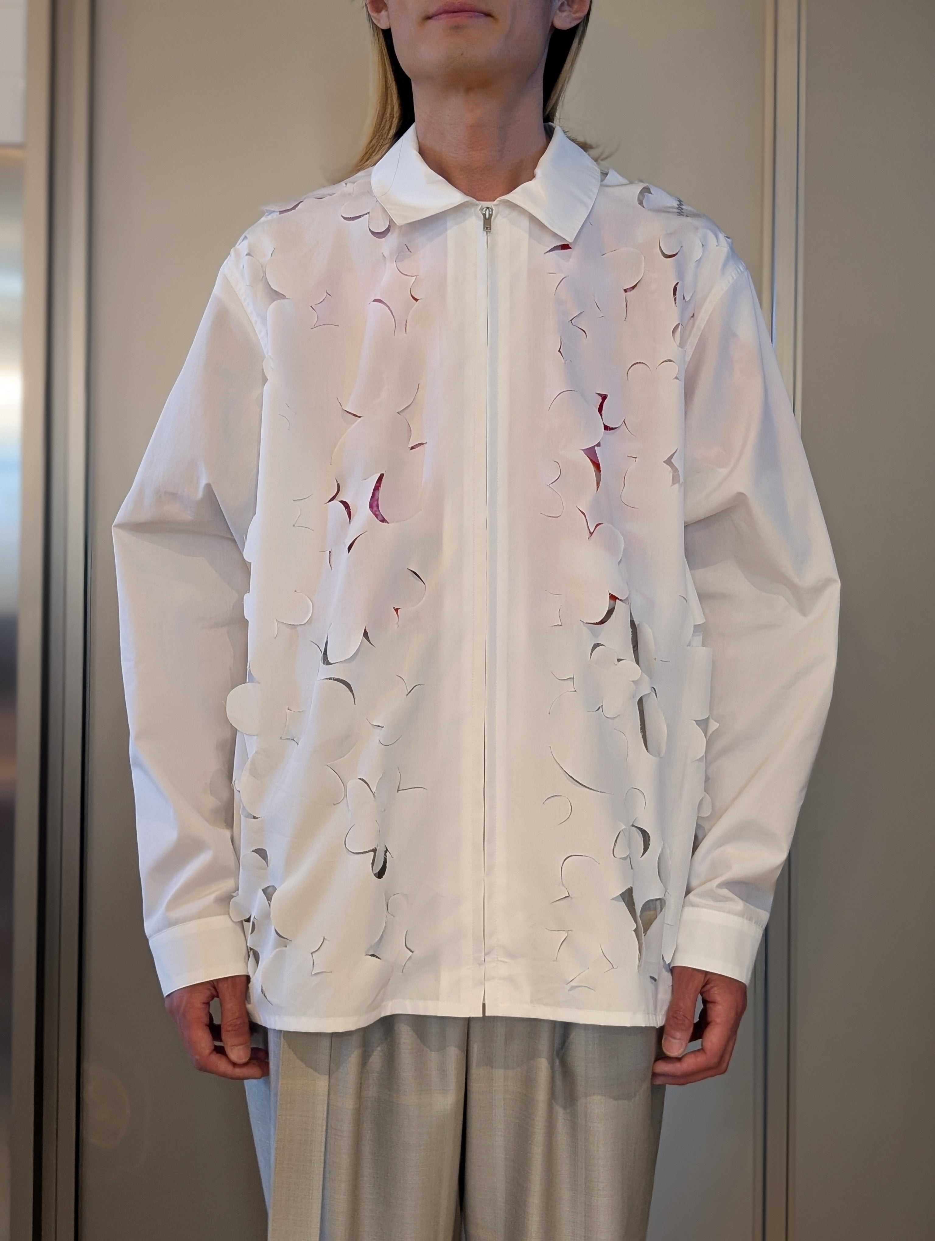 MARNI  CUMU0341S0 EMBROIDERED POPLIN CUT-OUT ZIP SHIRT