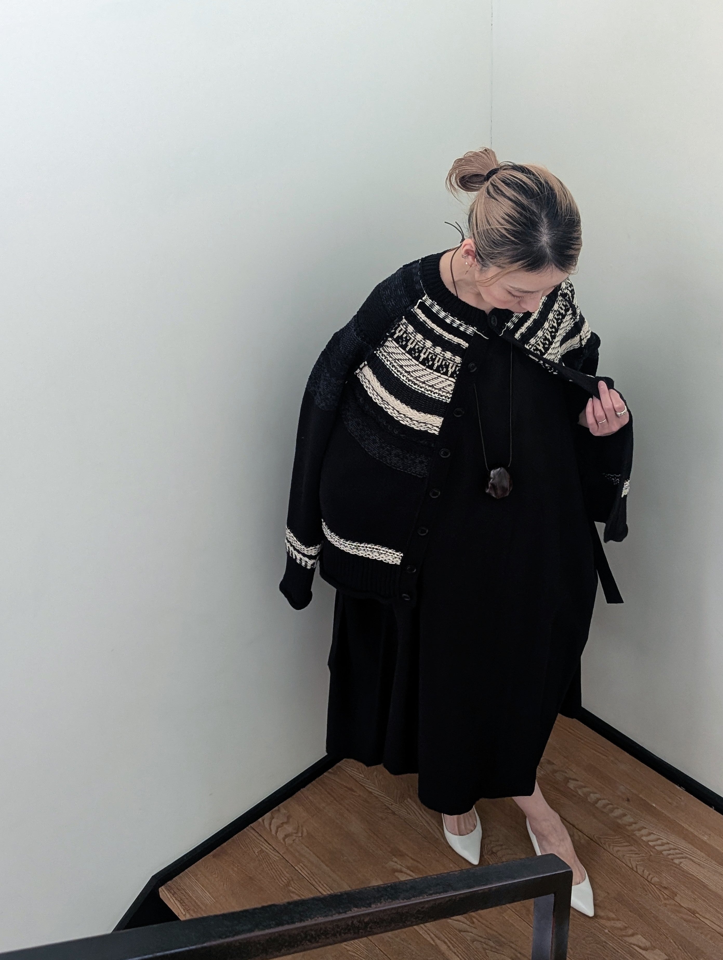 Y's　COTTON BROAD SLEEVE ROUNDNECK DRESS
