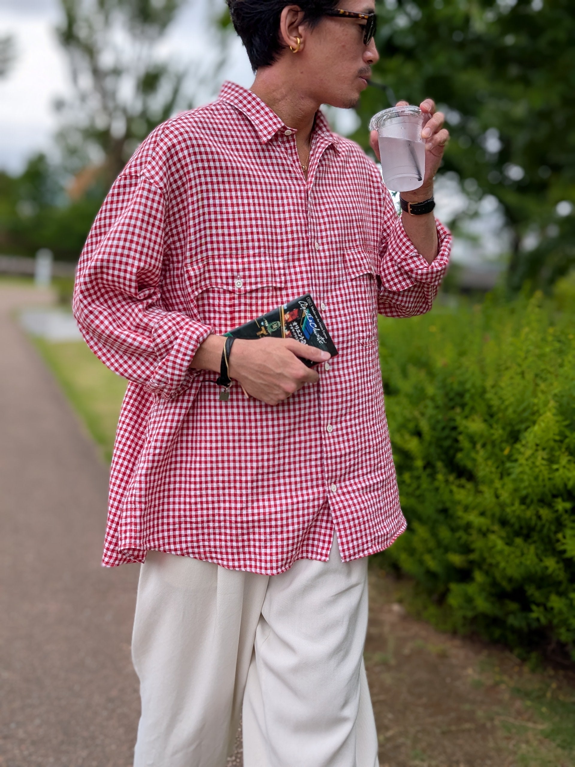 Porter Classic ROLL UP LINEN GINGHAM CHECK SHIRT
