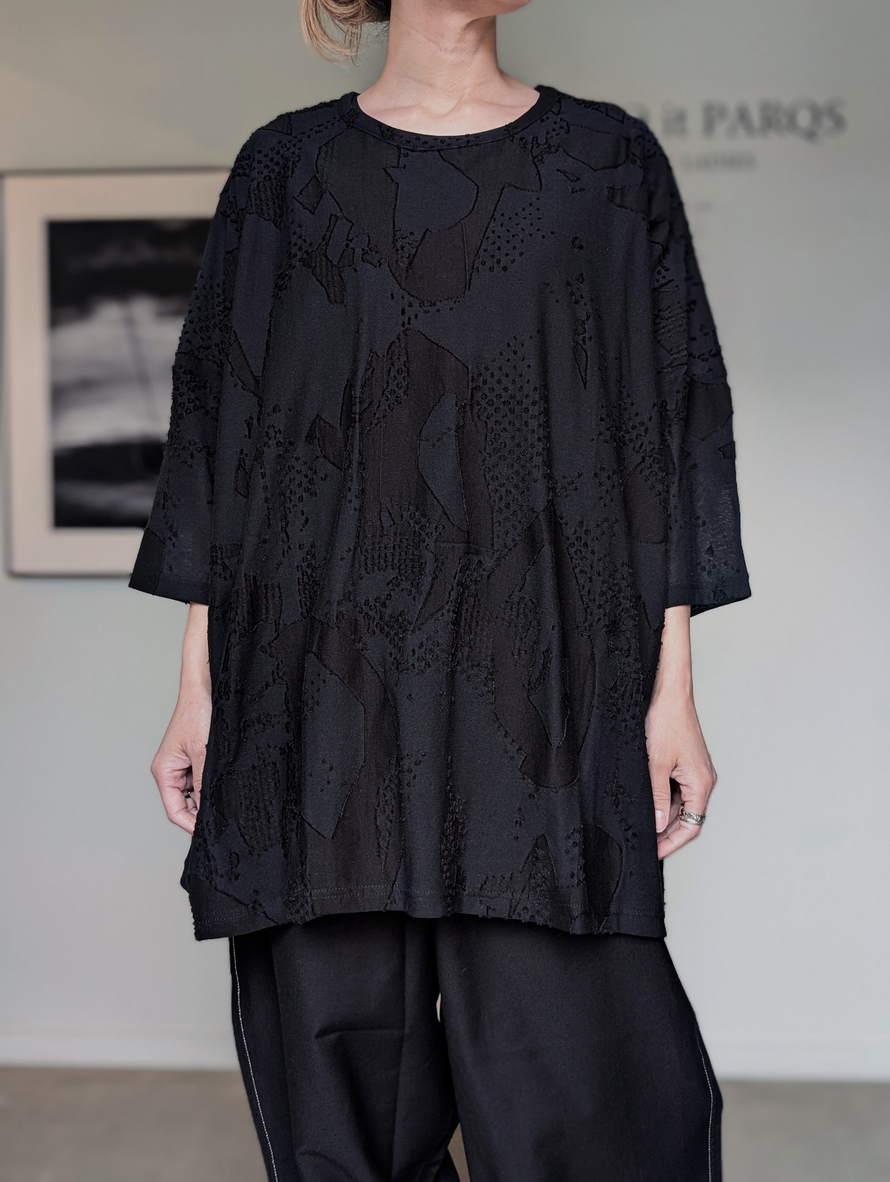 Y's　CRUSH JACQUARD ROUND NECK BIG TEE