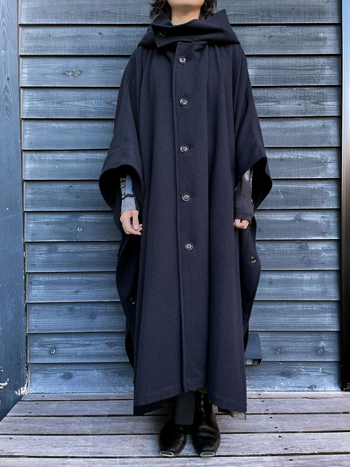 Y's　WOOL BLEND FLANNEL CAPE