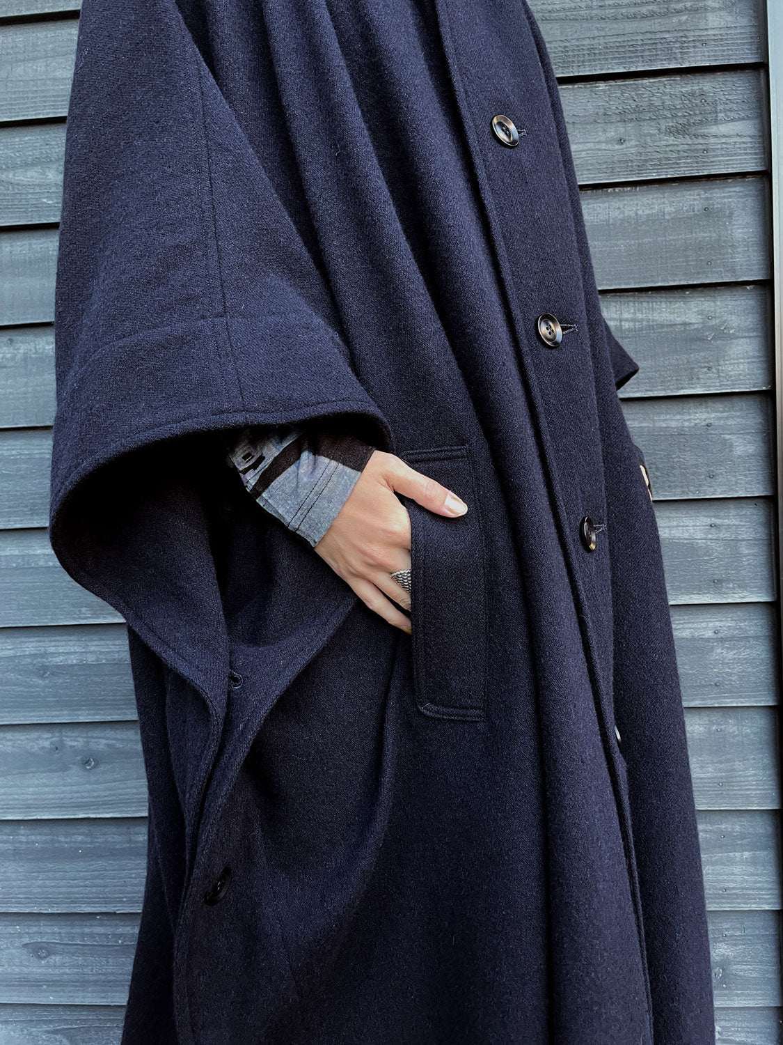 Y's　WOOL BLEND FLANNEL CAPE